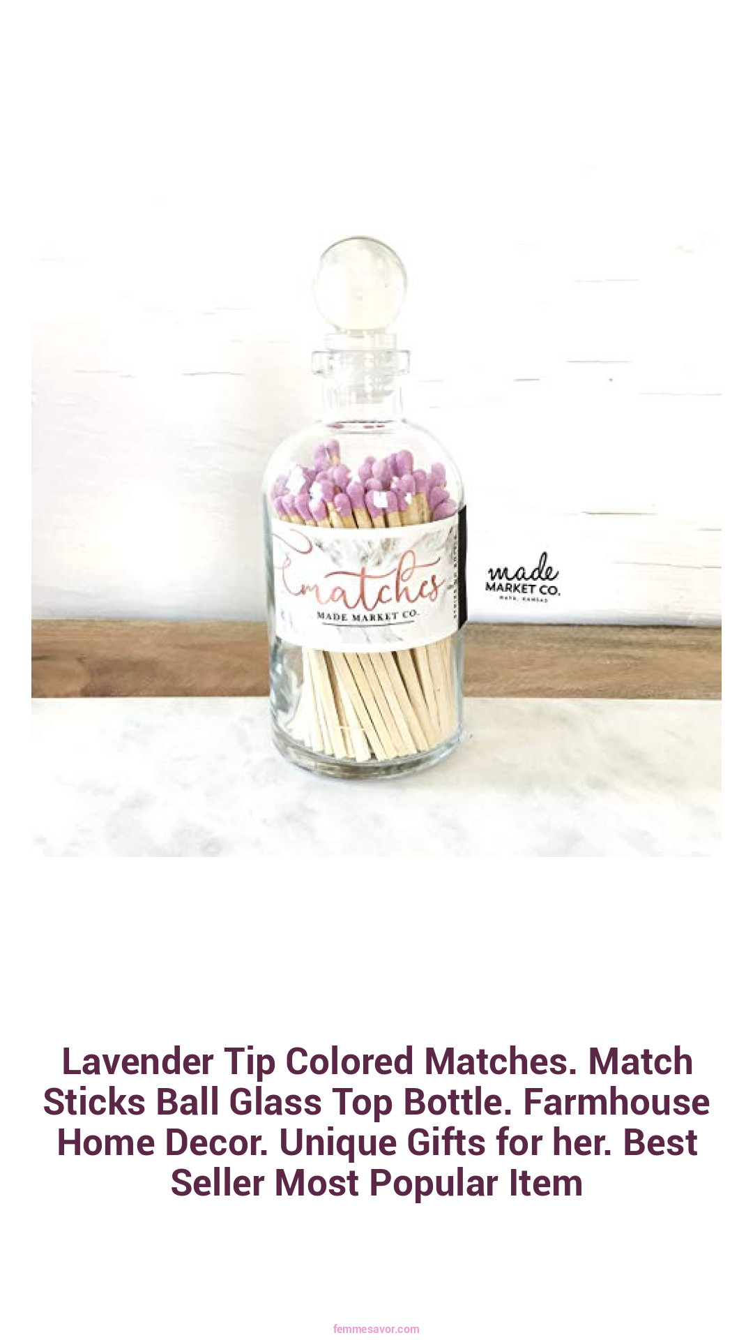 Lavender Tip Colored Matches. Match Sticks Ball Glass Top Bottle. Farmhouse Home Decor. Unique Gifts for her. Best Seller Most Popular Item