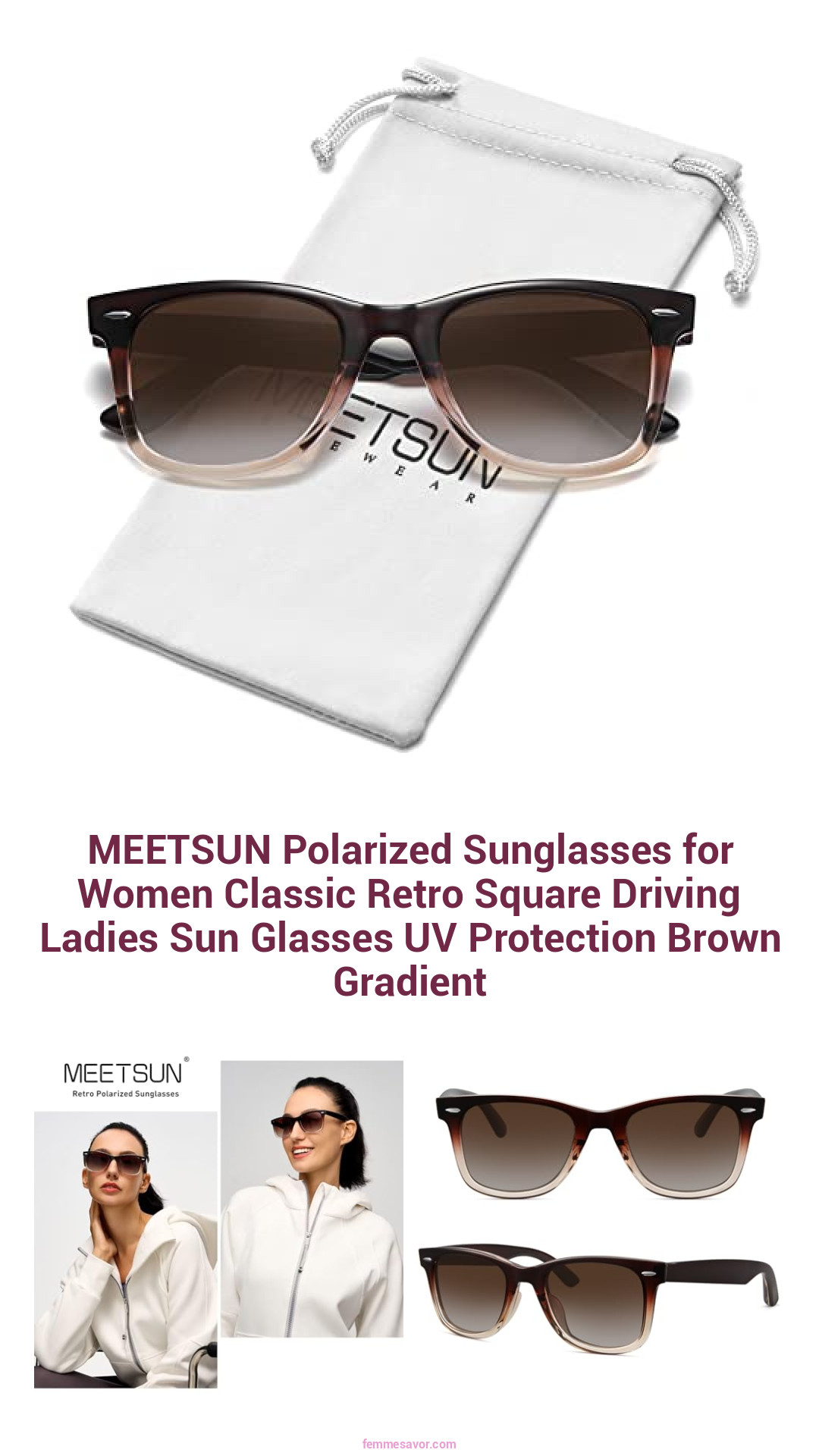MEETSUN Polarized Sunglasses for Women Classic Retro Square Driving Ladies Sun Glasses UV Protection Brown Gradient