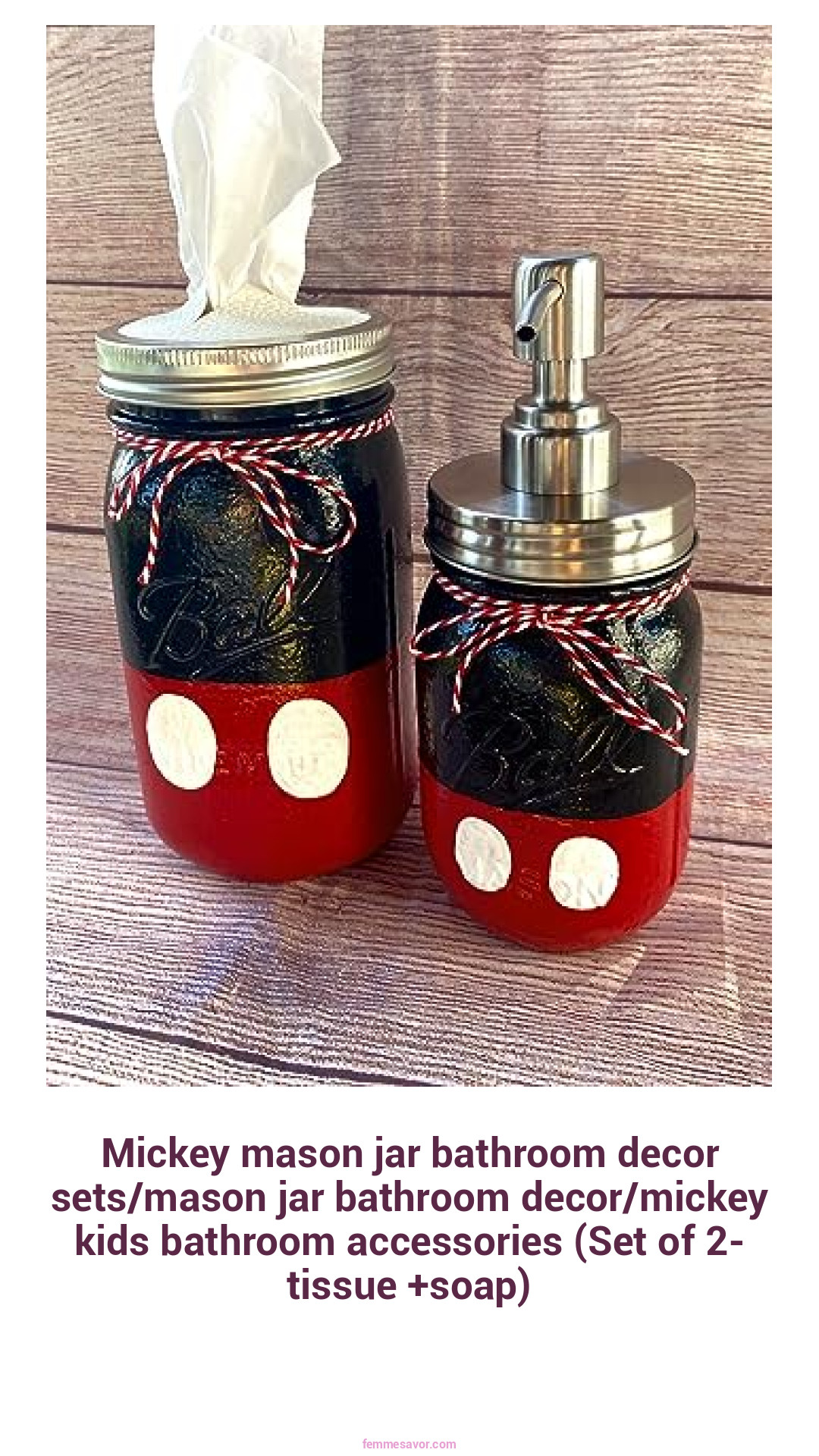 Mickey mason jar bathroom decor sets/mason jar bathroom decor/mickey kids bathroom accessories (Set of 2- tissue +soap)