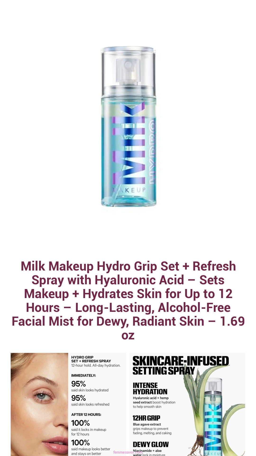 Milk Makeup Hydro Grip Set + Refresh Spray with Hyaluronic Acid – Sets Makeup + Hydrates Skin for Up to 12 Hours – Long-Lasting, Alcohol-Free Facial Mist for Dewy, Radiant Skin – 1.69 oz