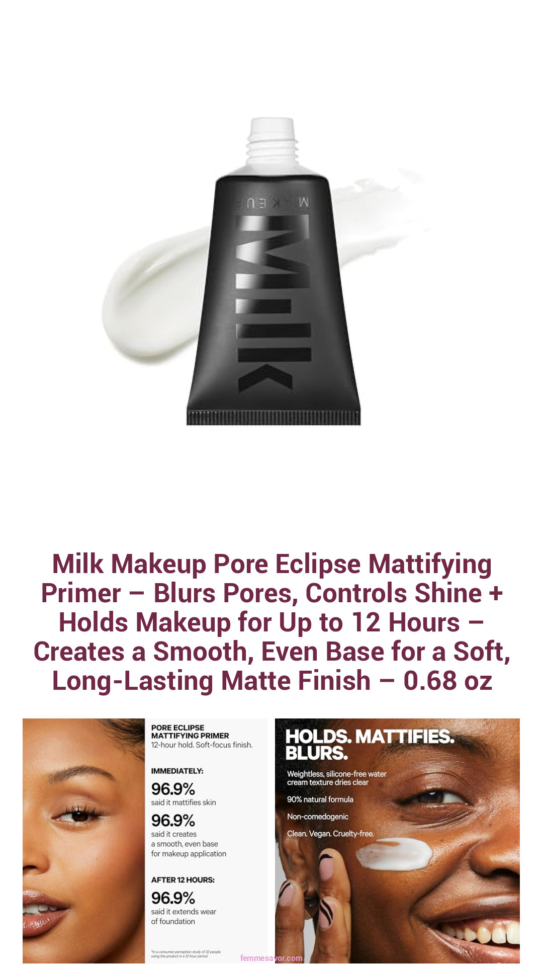Milk Makeup Pore Eclipse Mattifying Primer – Blurs Pores, Controls Shine + Holds Makeup for Up to 12 Hours – Creates a Smooth, Even Base for a Soft, Long-Lasting Matte Finish – 0.68 oz