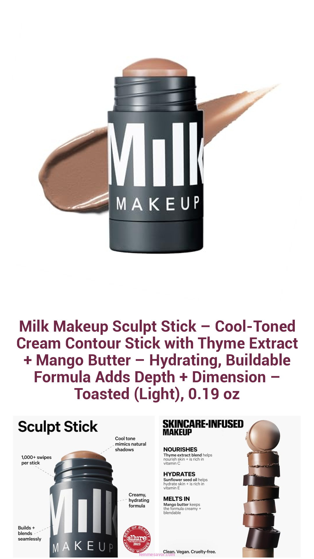 Milk Makeup Sculpt Stick – Cool-Toned Cream Contour Stick with Thyme Extract + Mango Butter – Hydrating, Buildable Formula Adds Depth + Dimension – Toasted (Light), 0.19 oz
