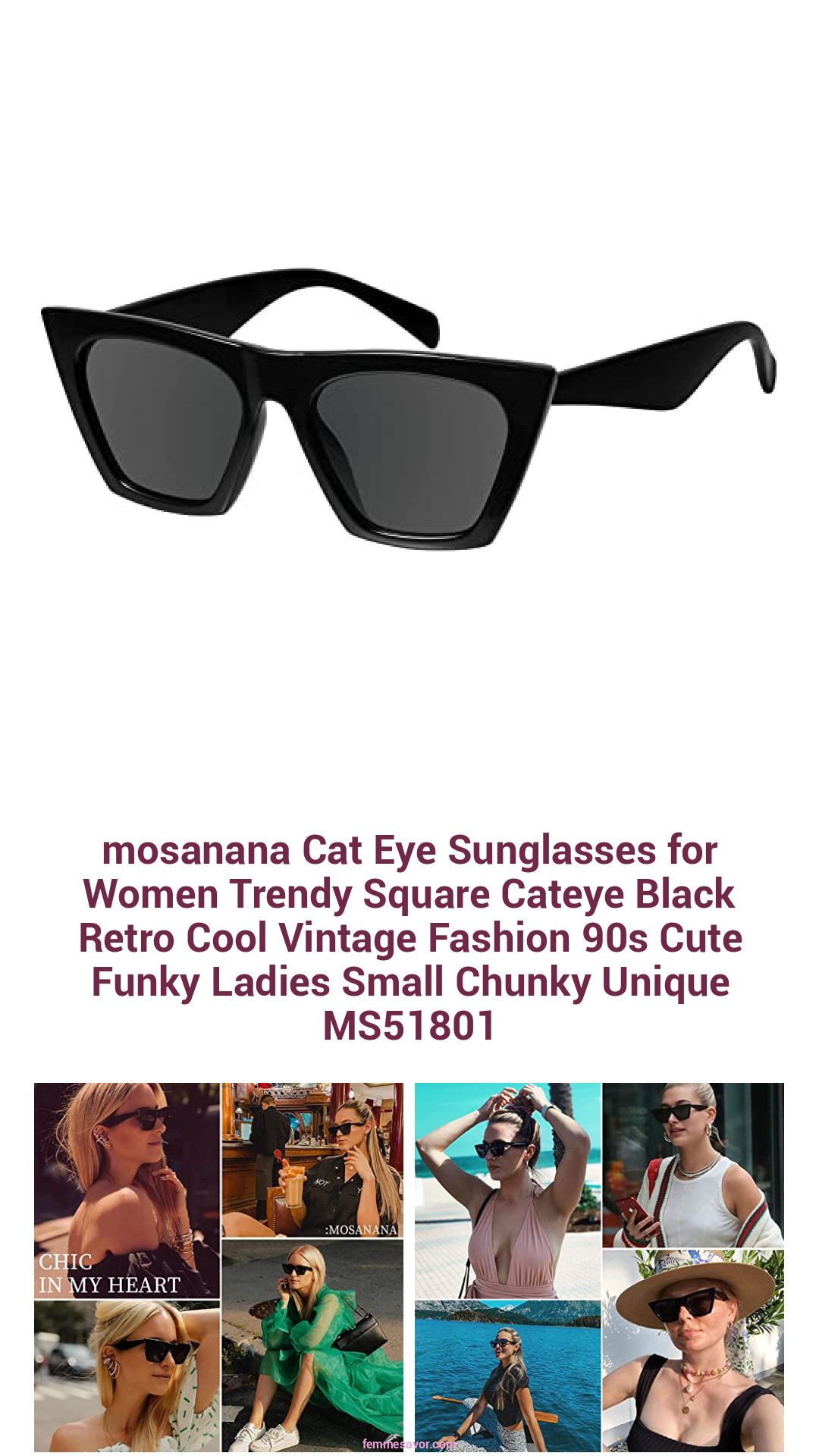 mosanana Cat Eye Sunglasses for Women Trendy Square Cateye Black Retro Cool Vintage Fashion 90s Cute Funky Ladies Small Chunky Unique MS51801 mosanana Cat Eye Sunglasses for Women Trendy Square Cateye Black Retro Cool Vintage Fashion 90s Cute Funky Ladies Small Chunky Unique MS51801