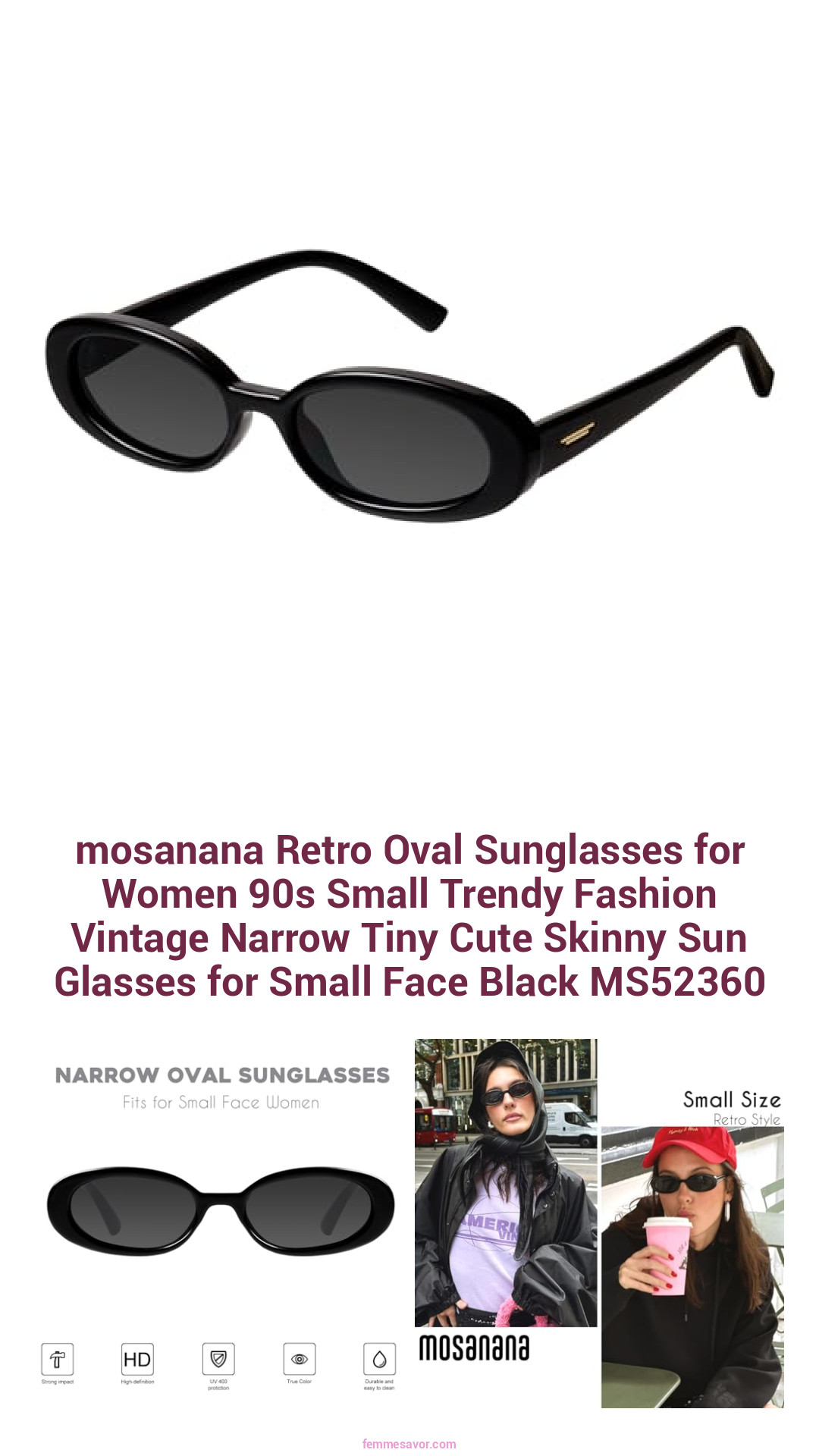 mosanana Retro Oval Sunglasses for Women 90s Small Trendy Fashion Vintage Narrow Tiny Cute Skinny Sun Glasses for Small Face Black MS52360 mosanana Retro Oval Sunglasses for Women 90s Small Trendy Fashion Vintage Narrow Tiny Cute Skinny Sun Glasses for Small Face Black MS52360