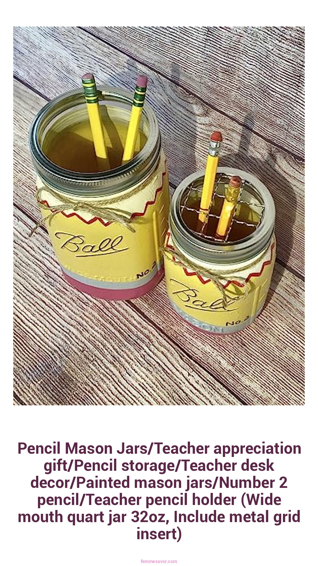 Pencil Mason Jars/Teacher appreciation gift/Pencil storage/Teacher desk decor/Painted mason jars/Number 2 pencil/Teacher pencil holder (Wide mouth quart jar 32oz, Include metal grid insert)