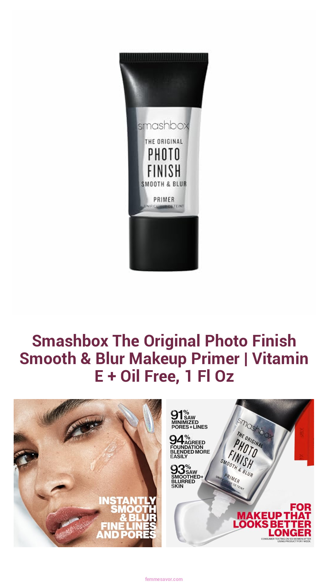 Smashbox The Original Photo Finish Smooth & Blur Makeup Primer | Vitamin E + Oil Free, 1 Fl Oz