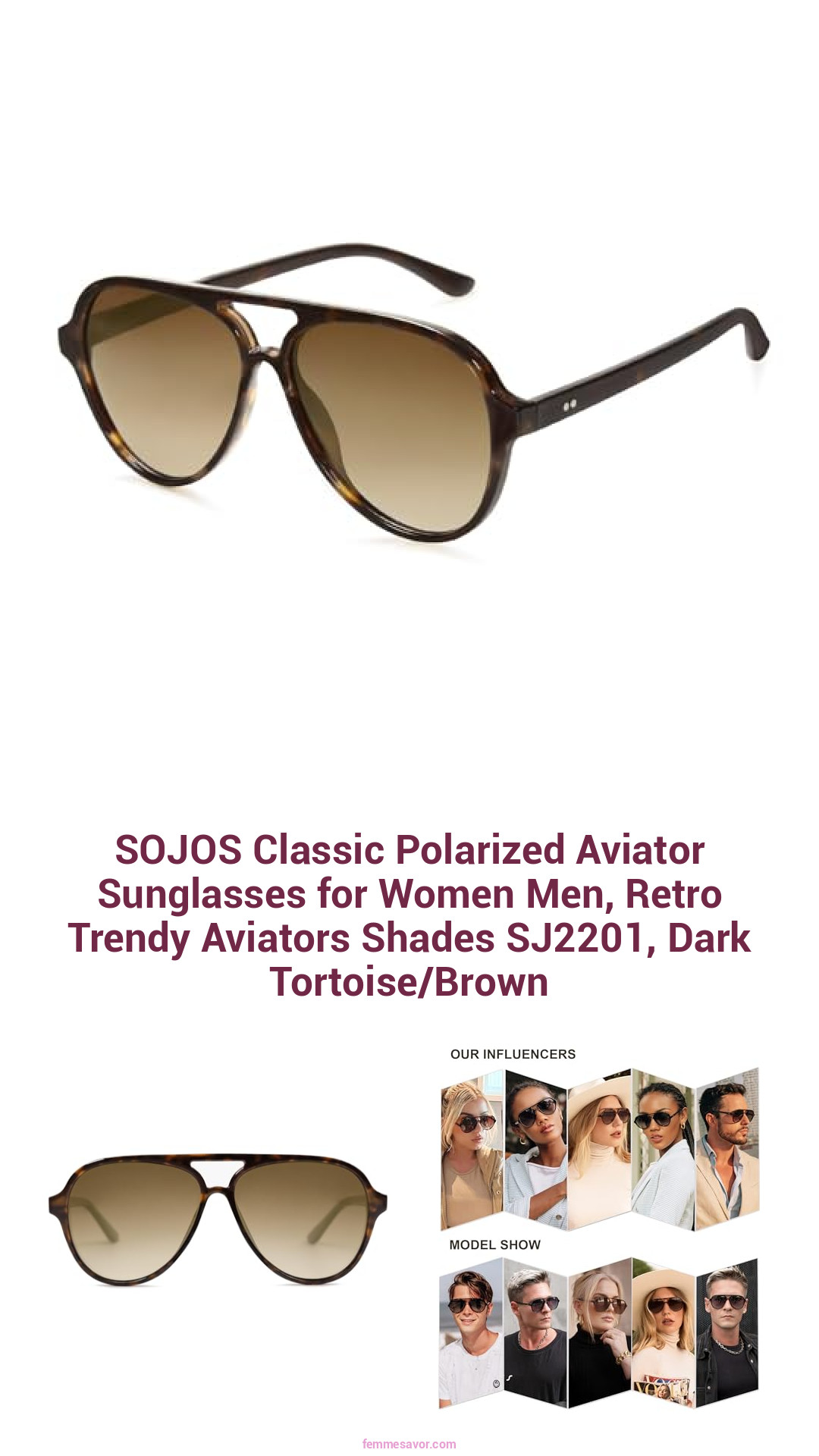 SOJOS Classic Polarized Aviator Sunglasses for Women Men, Retro Trendy Aviators Shades SJ2201, Dark Tortoise/Brown