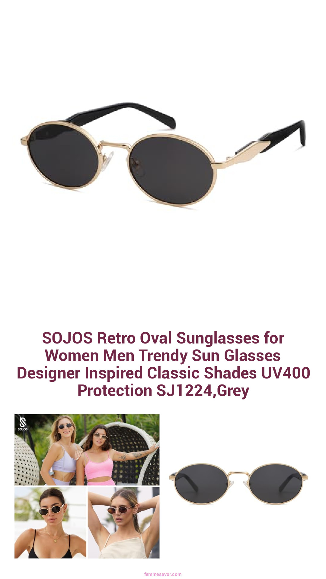 SOJOS Retro Oval Sunglasses for Women Men Trendy Sun Glasses Designer Inspired Classic Shades UV400 Protection SJ1224,Grey