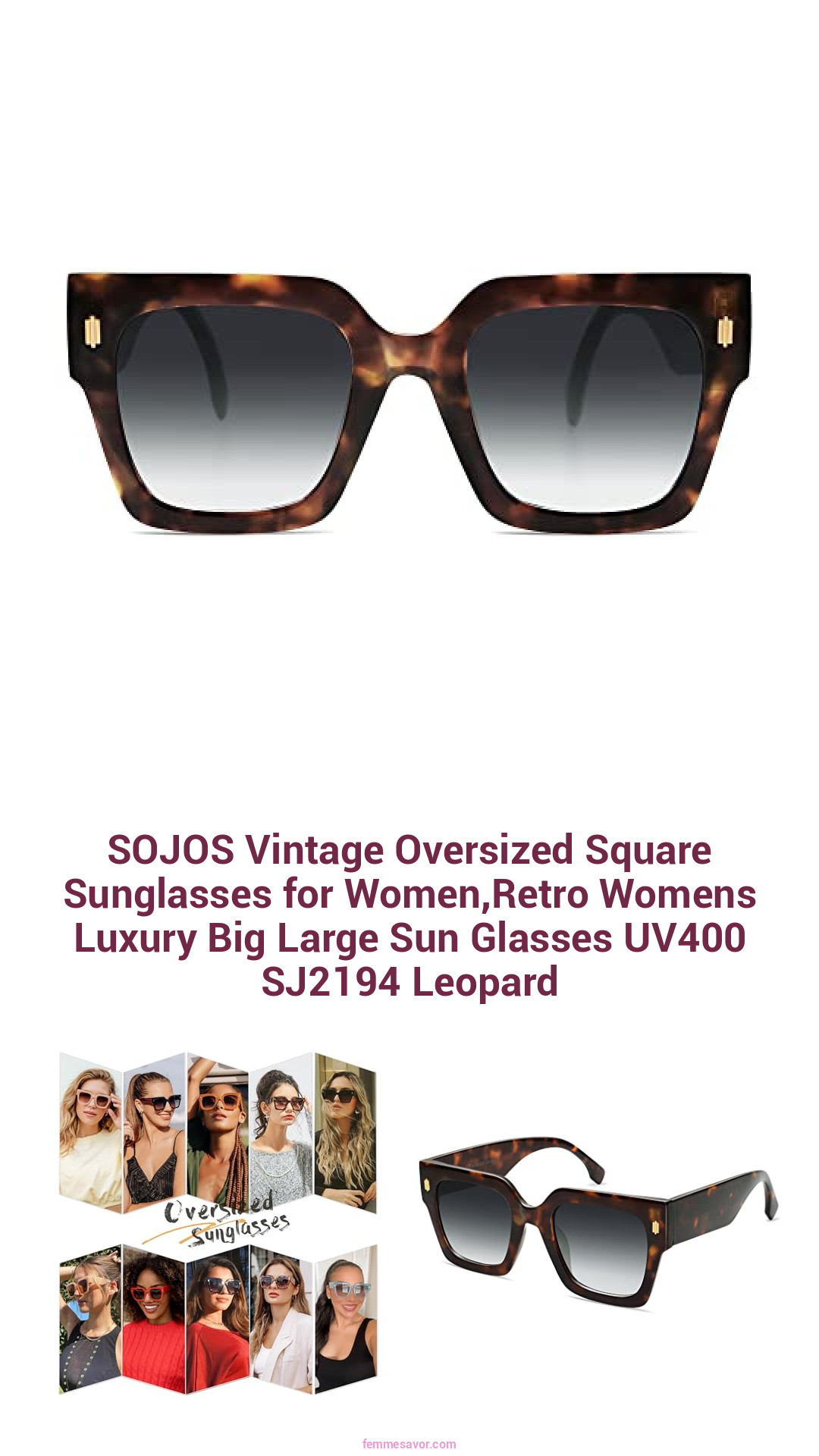 SOJOS Vintage Oversized Square Sunglasses for Women,Retro Womens Luxury Big Large Sun Glasses UV400 SJ2194 Leopard