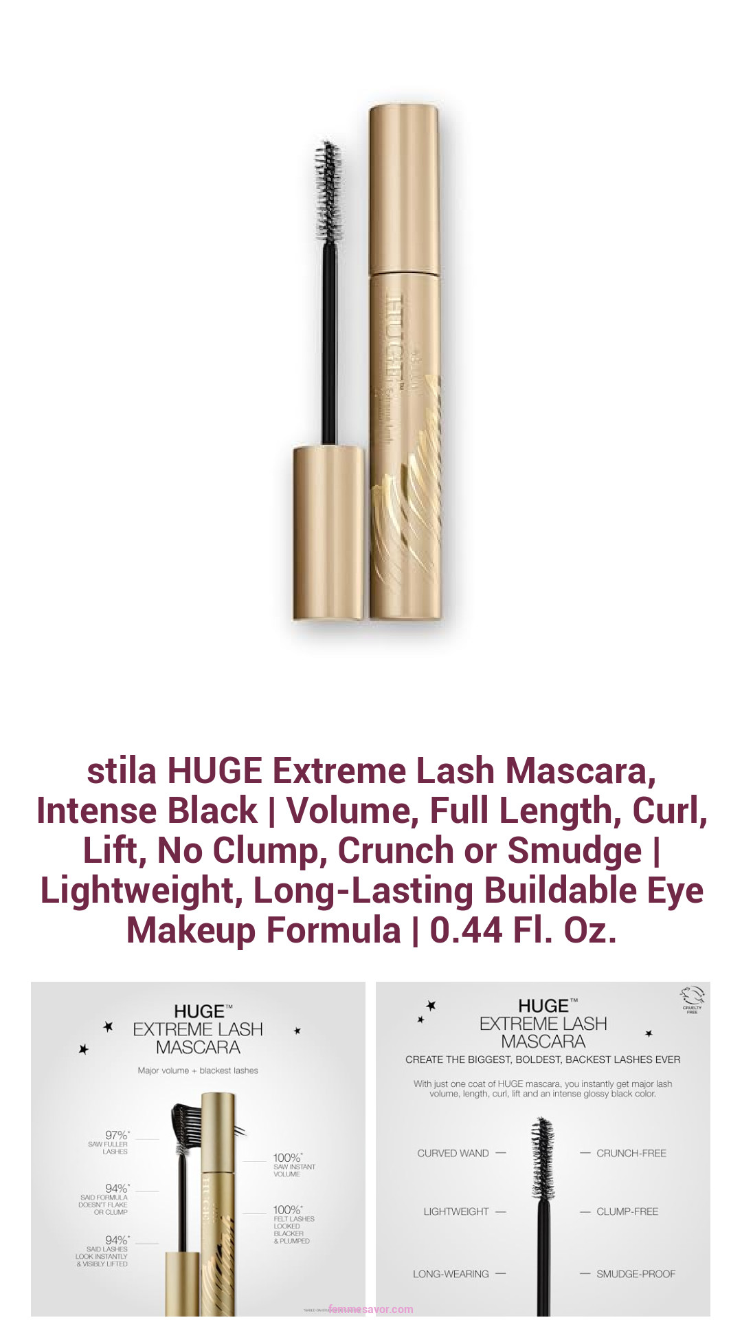 stila HUGE Extreme Lash Mascara, Intense Black | Volume, Full Length, Curl, Lift, No Clump, Crunch or Smudge | Lightweight, Long-Lasting Buildable Eye Makeup Formula | 0.44 Fl. Oz.