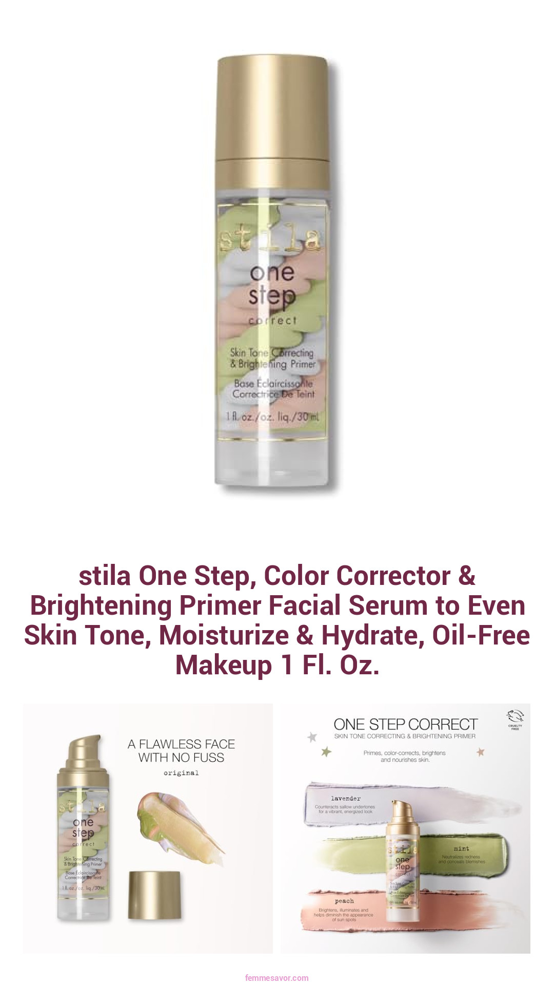 stila One Step, Color Corrector & Brightening Primer Facial Serum to Even Skin Tone, Moisturize & Hydrate, Oil-Free Makeup 1 Fl. Oz.