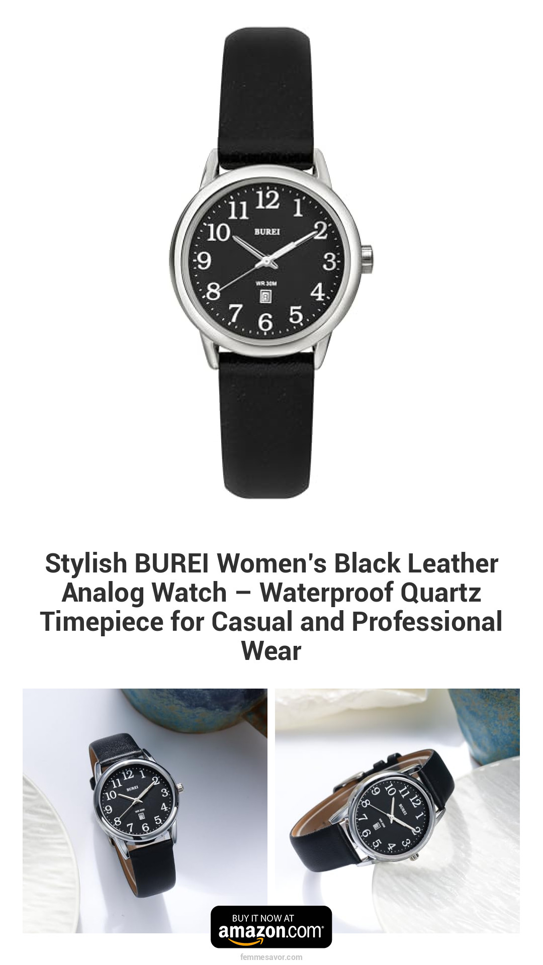 Stylish BUREI Women’s Black Leather Analog Watch – Waterproof Quartz Timepiece for Casual and Professional Wear Stylish BUREI Women’s Black Leather Analog Watch – Waterproof Quartz Timepiece for Casual and Professional Wear
