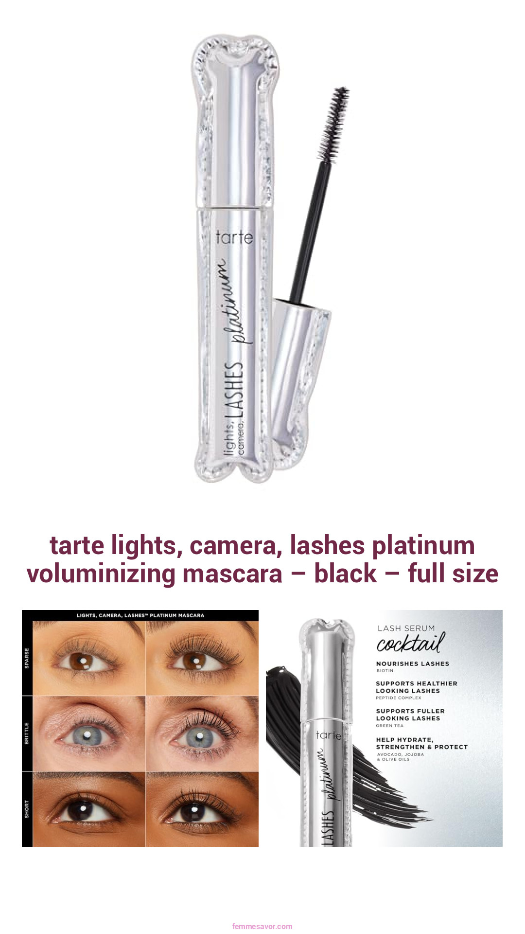 tarte lights, camera, lashes platinum voluminizing mascara – black – full size