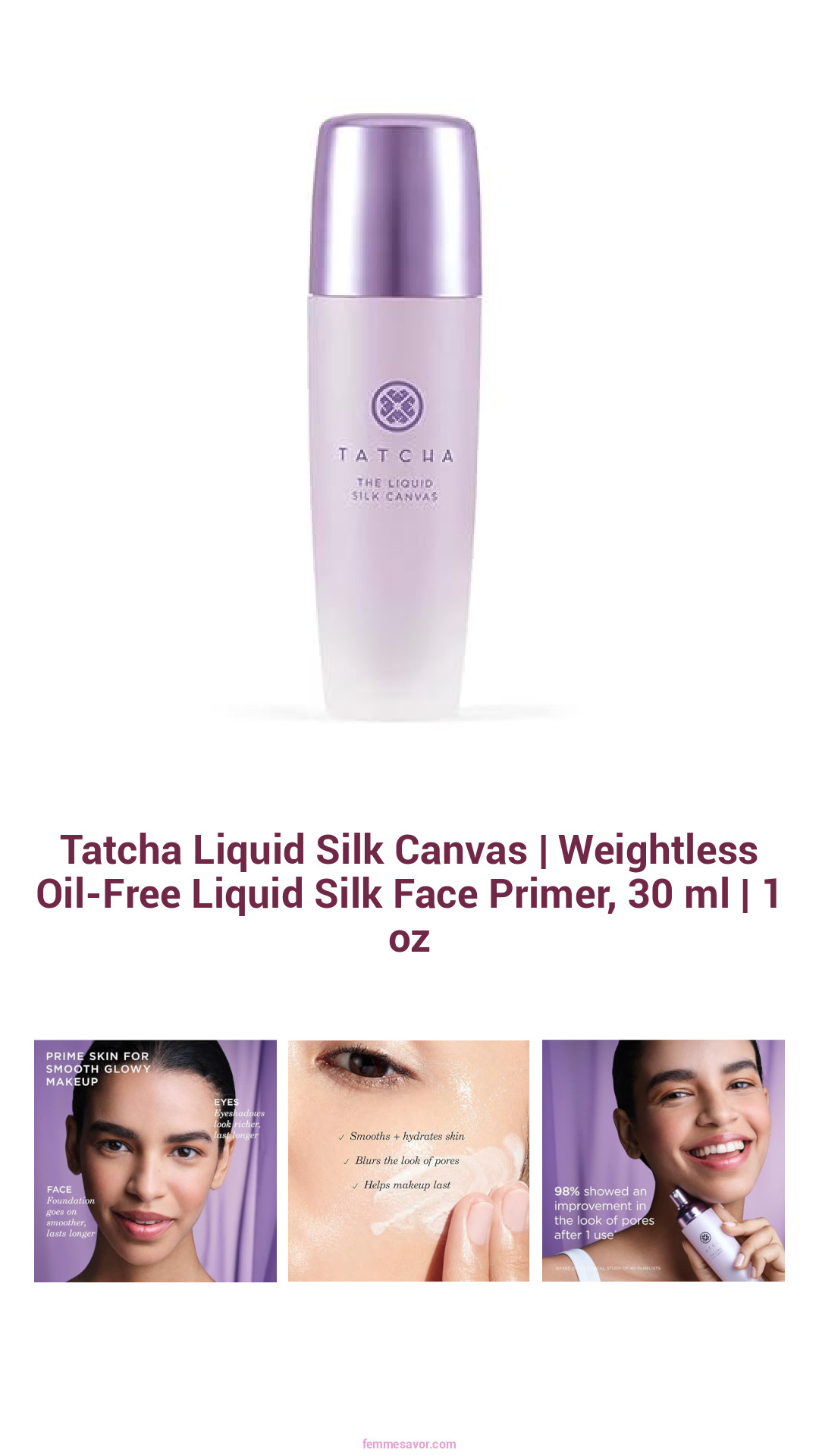 Tatcha Liquid Silk Canvas | Weightless Oil-Free Liquid Silk Face Primer, 30 ml | 1 oz