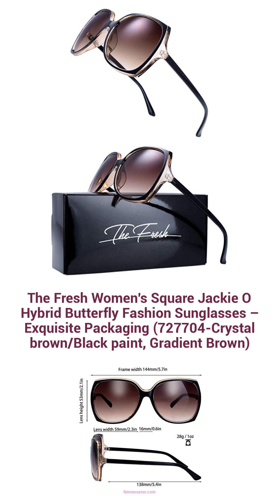 The Fresh Women's Square Jackie O Hybrid Butterfly Fashion Sunglasses – Exquisite Packaging (727704-Crystal brown/Black paint, Gradient Brown) The Fresh Women's Square Jackie O Hybrid Butterfly Fashion Sunglasses – Exquisite Packaging (727704-Crystal brown/Black paint, Gradient Brown)