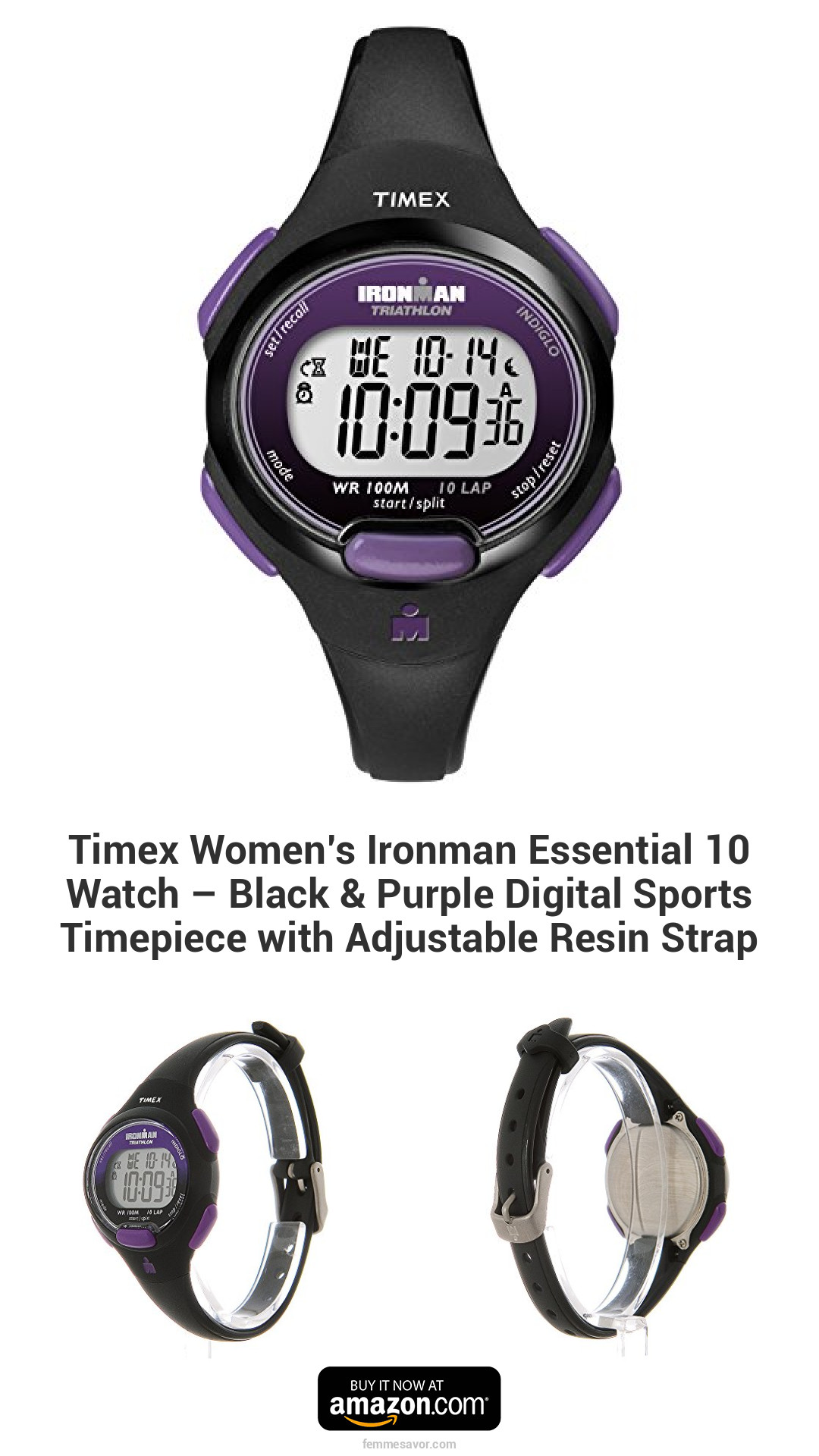 Timex Women’s Ironman Essential 10 Watch – Black & Purple Digital Sports Timepiece with Adjustable Resin Strap Timex Women’s Ironman Essential 10 Watch – Black & Purple Digital Sports Timepiece with Adjustable Resin Strap