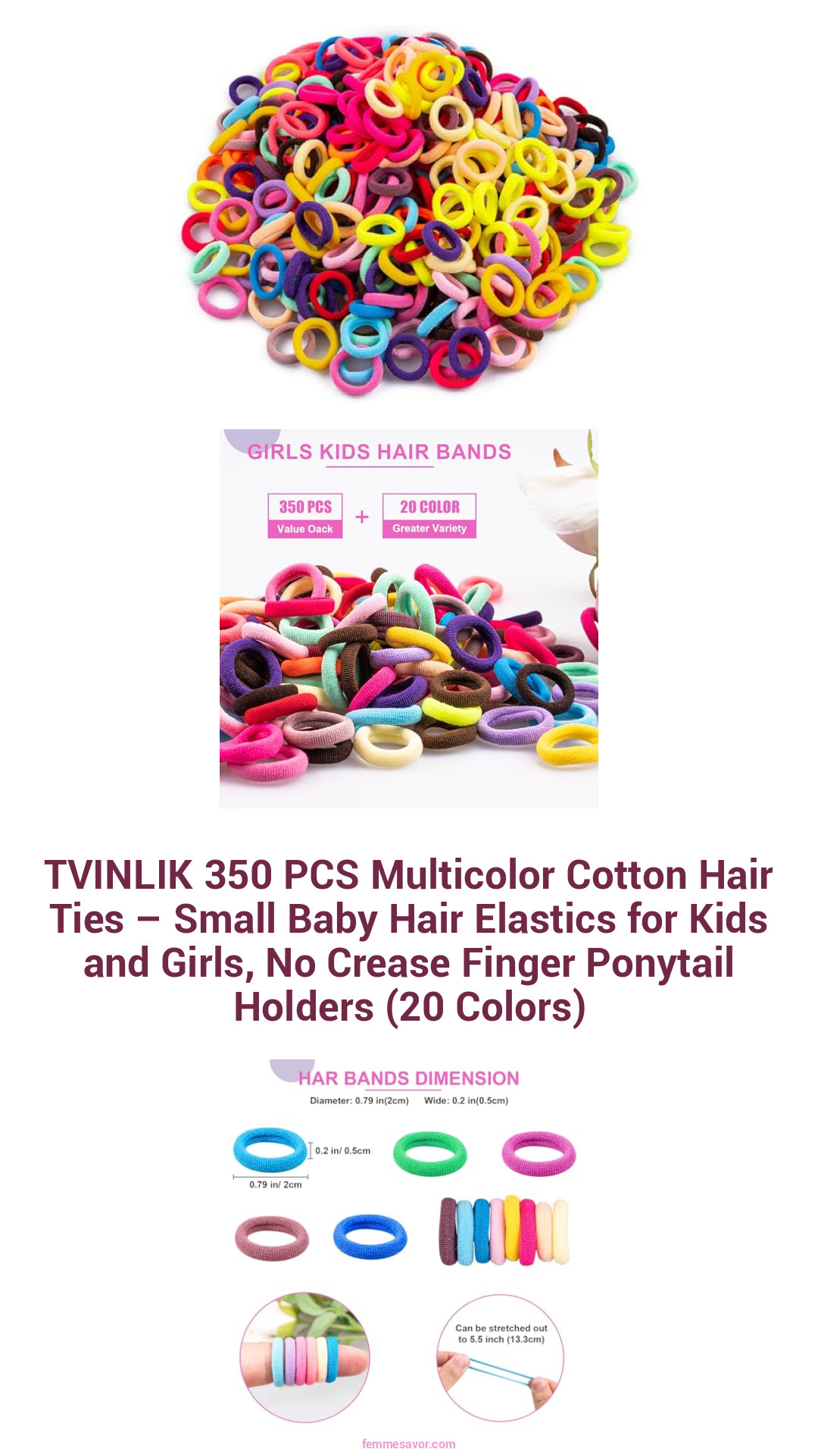 TVINLIK 350 PCS Multicolor Cotton Hair Ties – Small Baby Hair Elastics for Kids and Girls, No Crease Finger Ponytail Holders (20 Colors) TVINLIK 350 PCS Multicolor Cotton Hair Ties – Small Baby Hair Elastics for Kids and Girls, No Crease Finger Ponytail Holders (20 Colors)