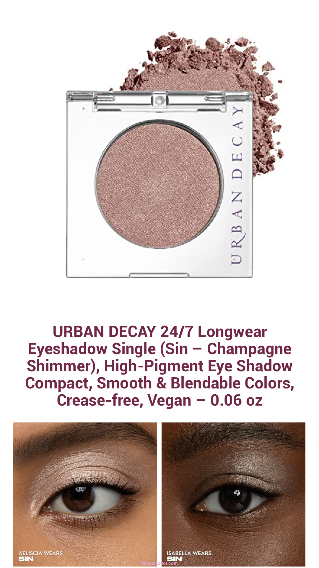 URBAN DECAY 24/7 Longwear Eyeshadow Single (Sin – Champagne Shimmer), High-Pigment Eye Shadow Compact, Smooth & Blendable Colors, Crease-free, Vegan – 0.06 oz