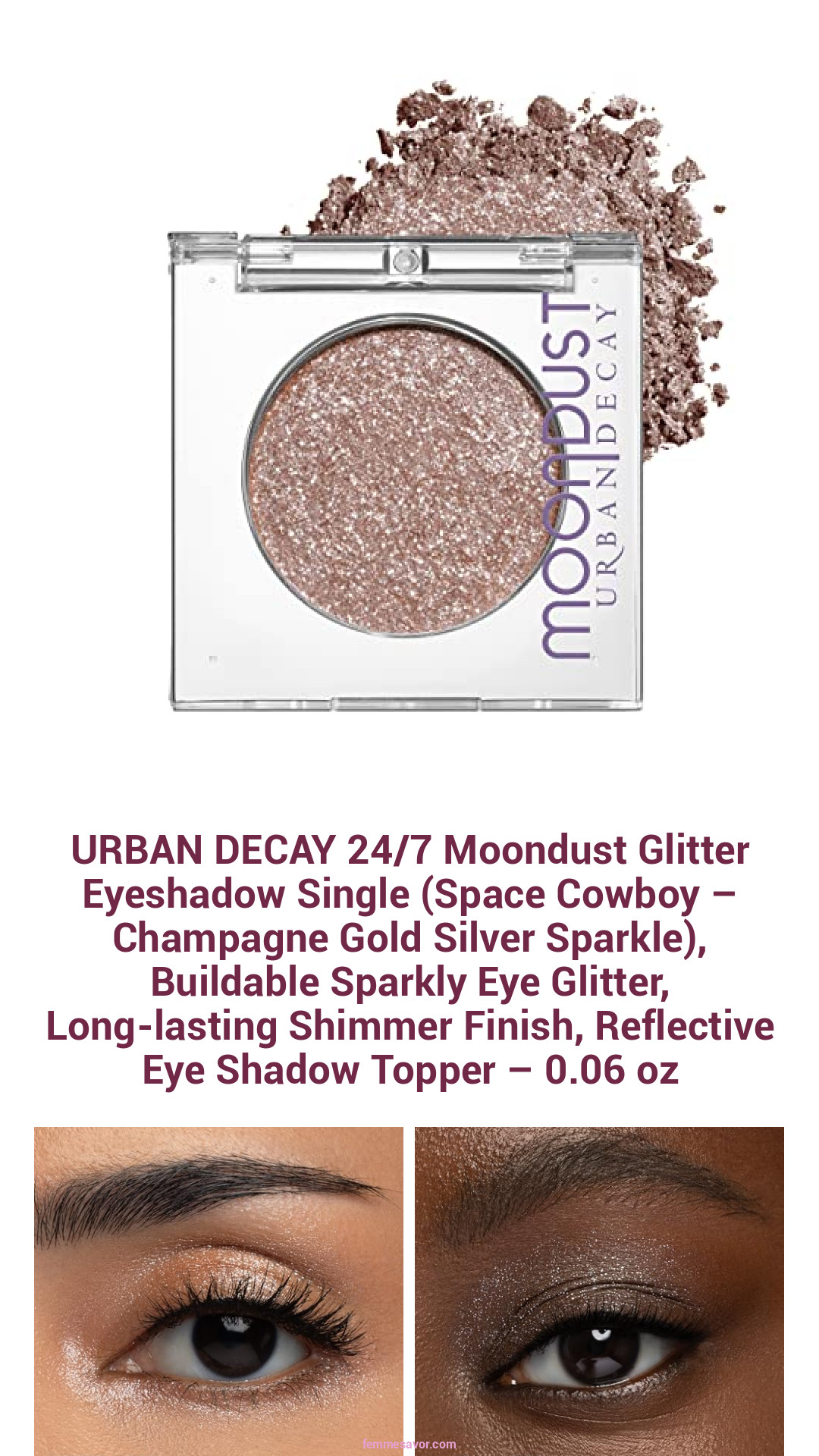 URBAN DECAY 24/7 Moondust Glitter Eyeshadow Single (Space Cowboy – Champagne Gold Silver Sparkle), Buildable Sparkly Eye Glitter, Long-lasting Shimmer Finish, Reflective Eye Shadow Topper – 0.06 oz