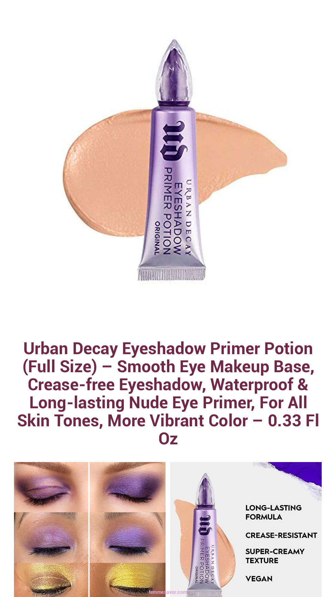 Urban Decay Eyeshadow Primer Potion (Full Size) – Smooth Eye Makeup Base, Crease-free Eyeshadow, Waterproof & Long-lasting Nude Eye Primer, For All Skin Tones, More Vibrant Color – 0.33 Fl Oz