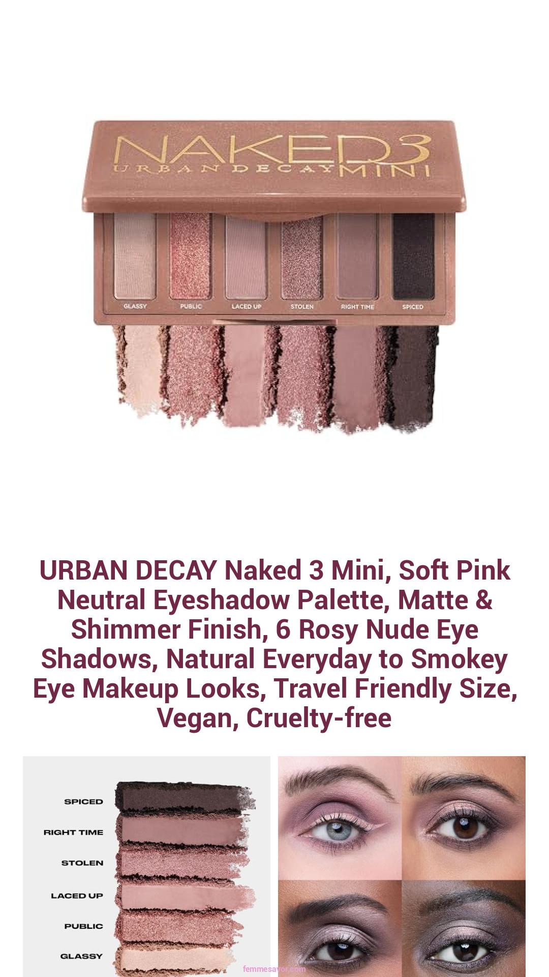 URBAN DECAY Naked 3 Mini, Soft Pink Neutral Eyeshadow Palette, Matte & Shimmer Finish, 6 Rosy Nude Eye Shadows, Natural Everyday to Smokey Eye Makeup Looks, Travel Friendly Size, Vegan, Cruelty-free