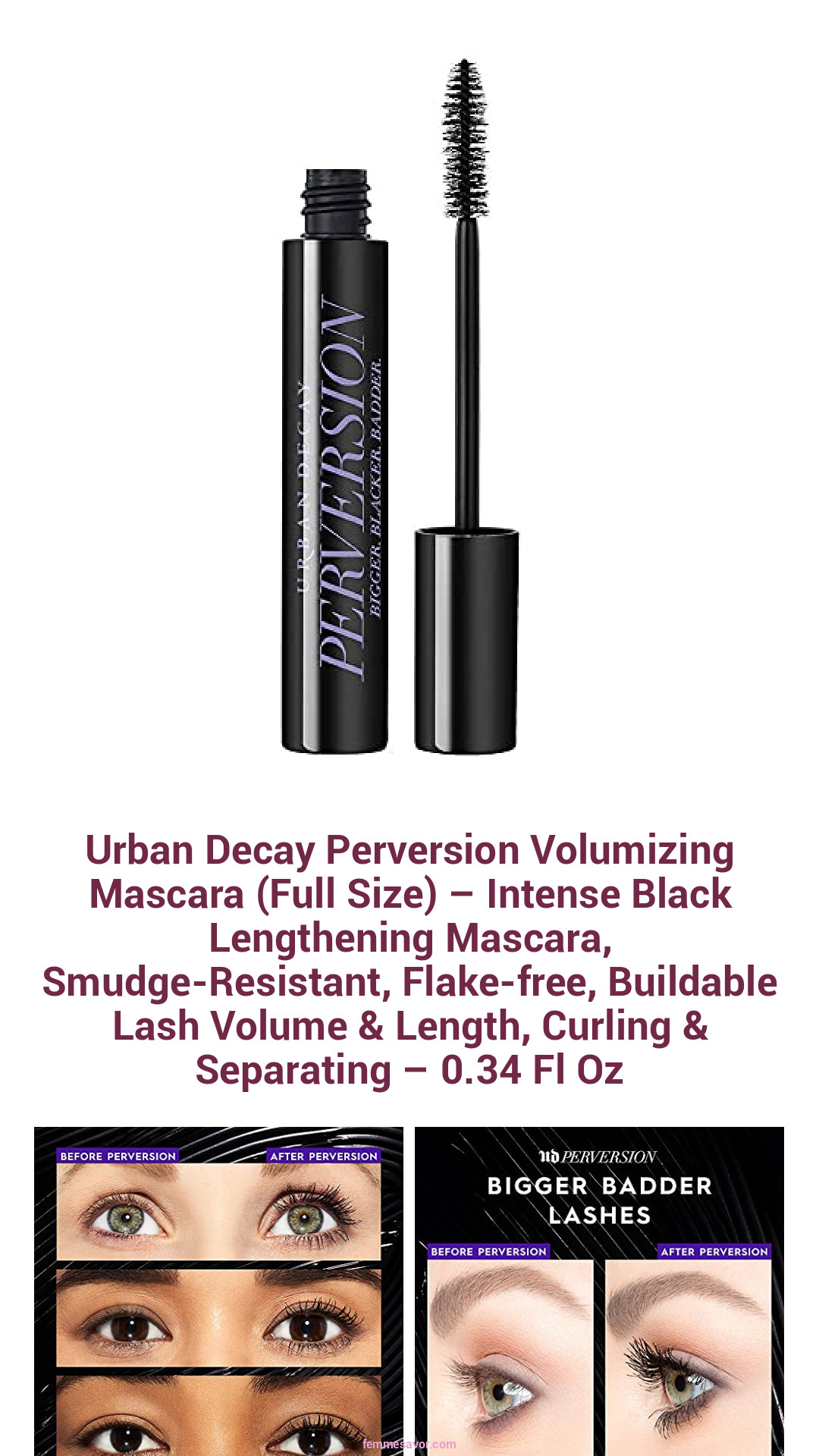 Urban Decay Perversion Volumizing Mascara (Full Size) – Intense Black Lengthening Mascara, Smudge-Resistant, Flake-free, Buildable Lash Volume & Length, Curling & Separating – 0.34 Fl Oz
