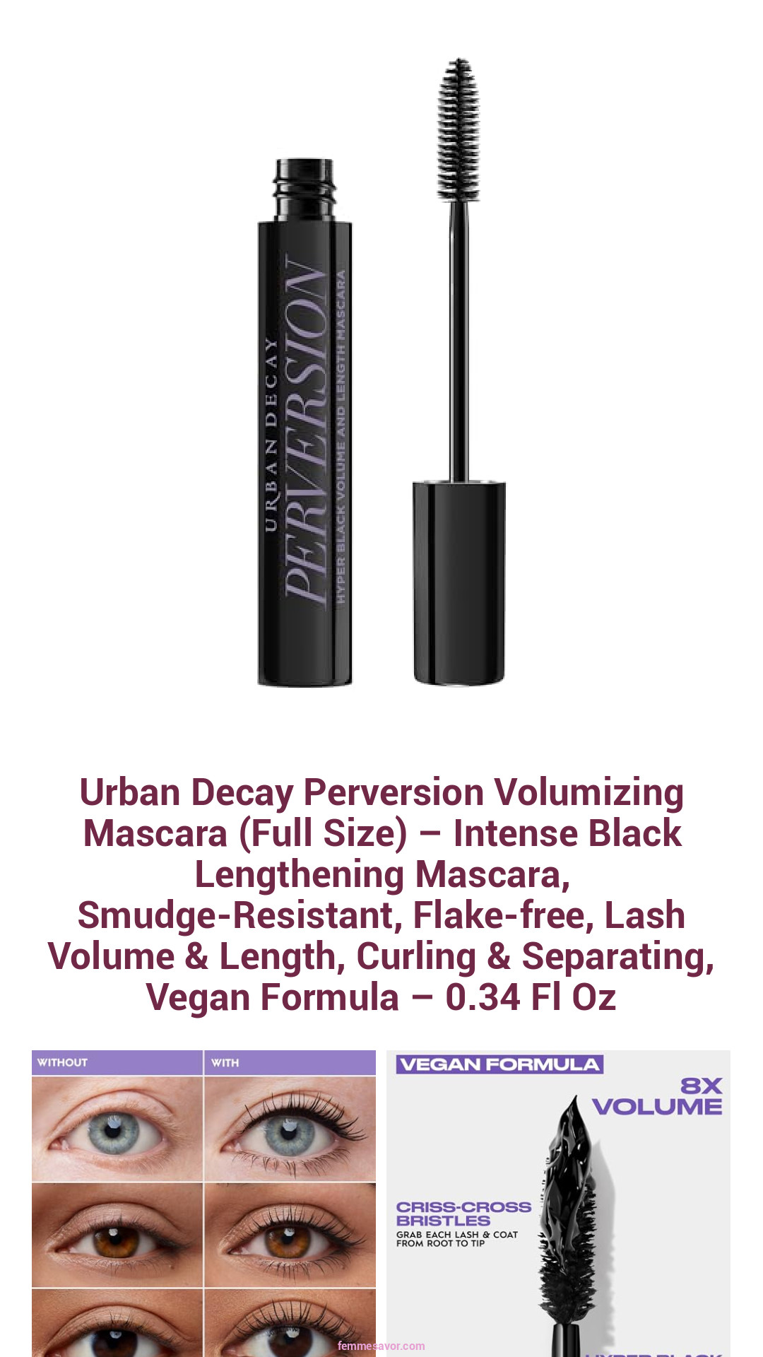 Urban Decay Perversion Volumizing Mascara (Full Size) – Intense Black Lengthening Mascara, Smudge-Resistant, Flake-free, Lash Volume & Length, Curling & Separating, Vegan Formula – 0.34 Fl Oz