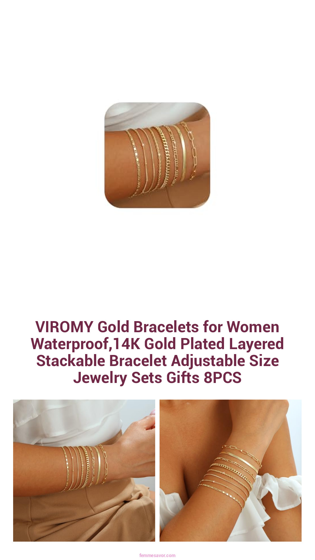 VIROMY Gold Bracelets for Women Waterproof,14K Gold Plated Layered Stackable Bracelet Adjustable Size Jewelry Sets Gifts 8PCS VIROMY Gold Bracelets for Women Waterproof,14K Gold Plated Layered Stackable Bracelet Adjustable Size Jewelry Sets Gifts 8PCS