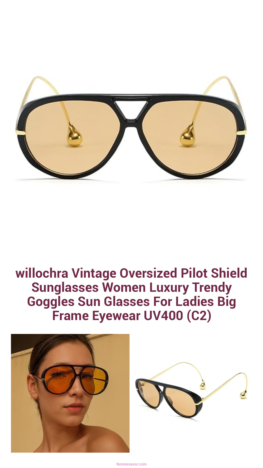 willochra Vintage Oversized Pilot Shield Sunglasses Women Luxury Trendy Goggles Sun Glasses For Ladies Big Frame Eyewear UV400 (C2)