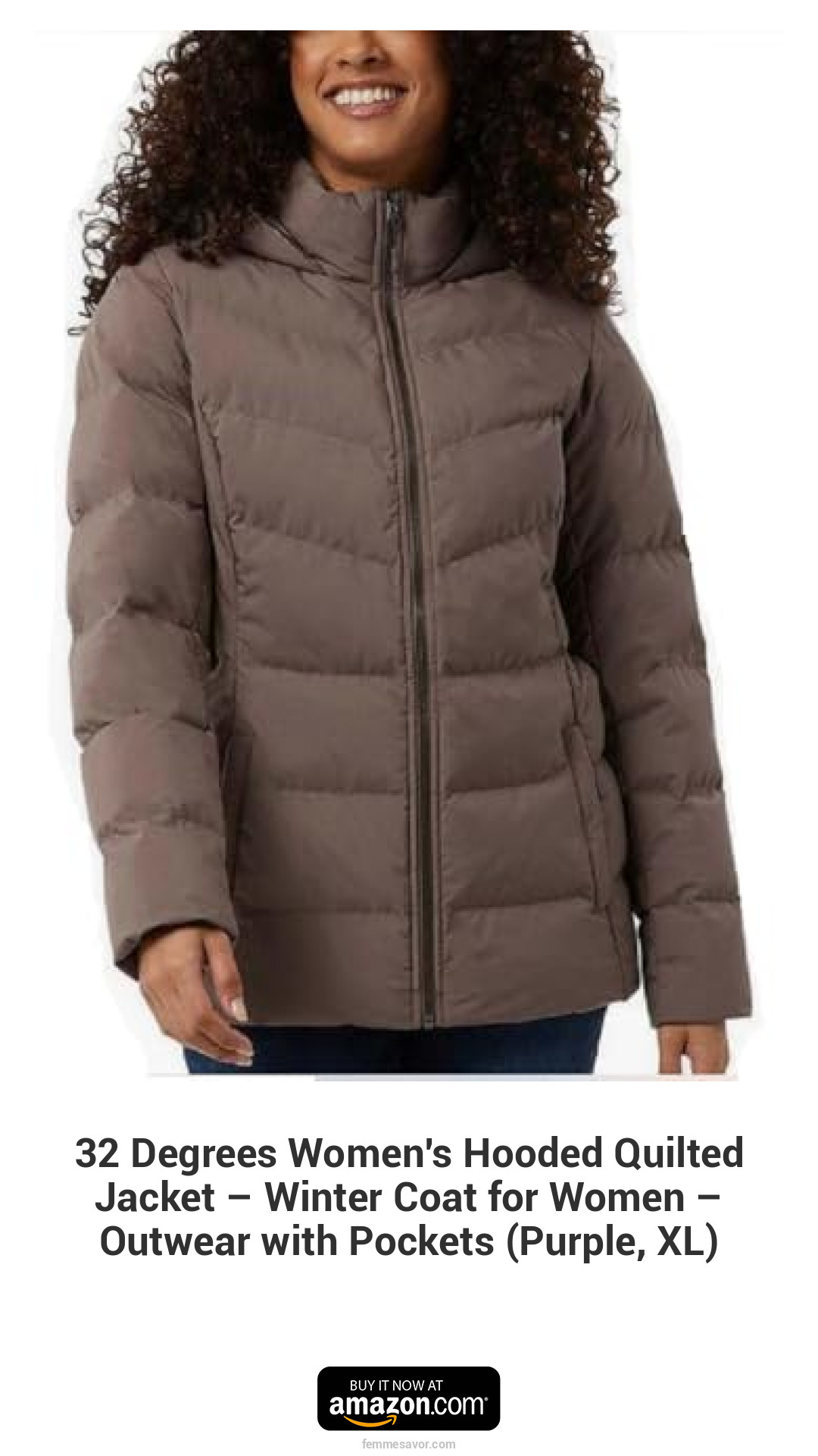 32 Degrees Women's Hooded Quilted Jacket – Winter Coat for Women – Outwear with Pockets (Purple, XL)