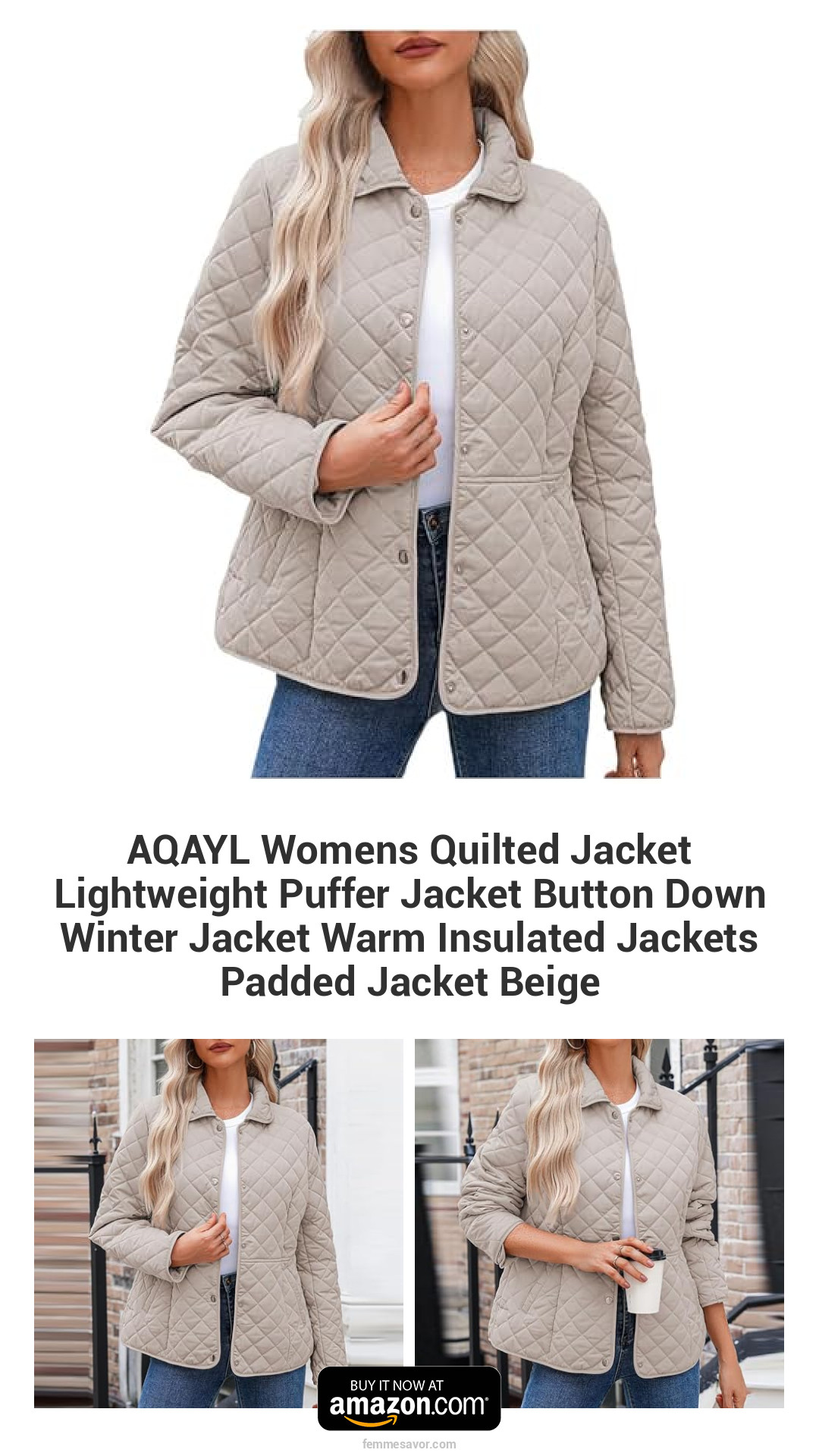 AQAYL Womens Quilted Jacket Lightweight Puffer Jacket Button Down Winter Jacket Warm Insulated Jackets Padded Jacket Beige AQAYL Womens Quilted Jacket Lightweight Puffer Jacket Button Down Winter Jacket Warm Insulated Jackets Padded Jacket Beige