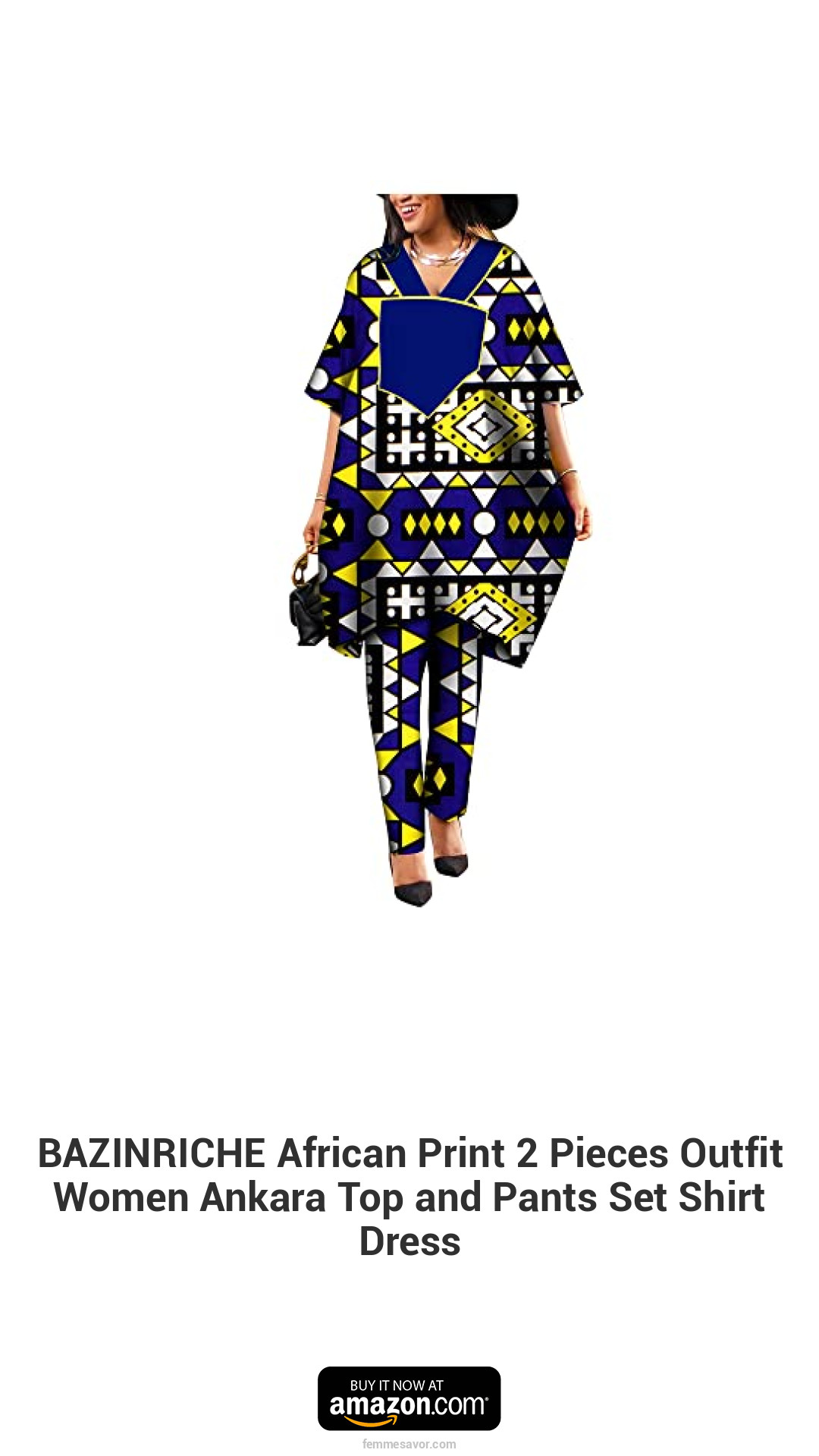 BAZINRICHE African Print 2 Pieces Outfit Women Ankara Top and Pants Set Shirt Dress