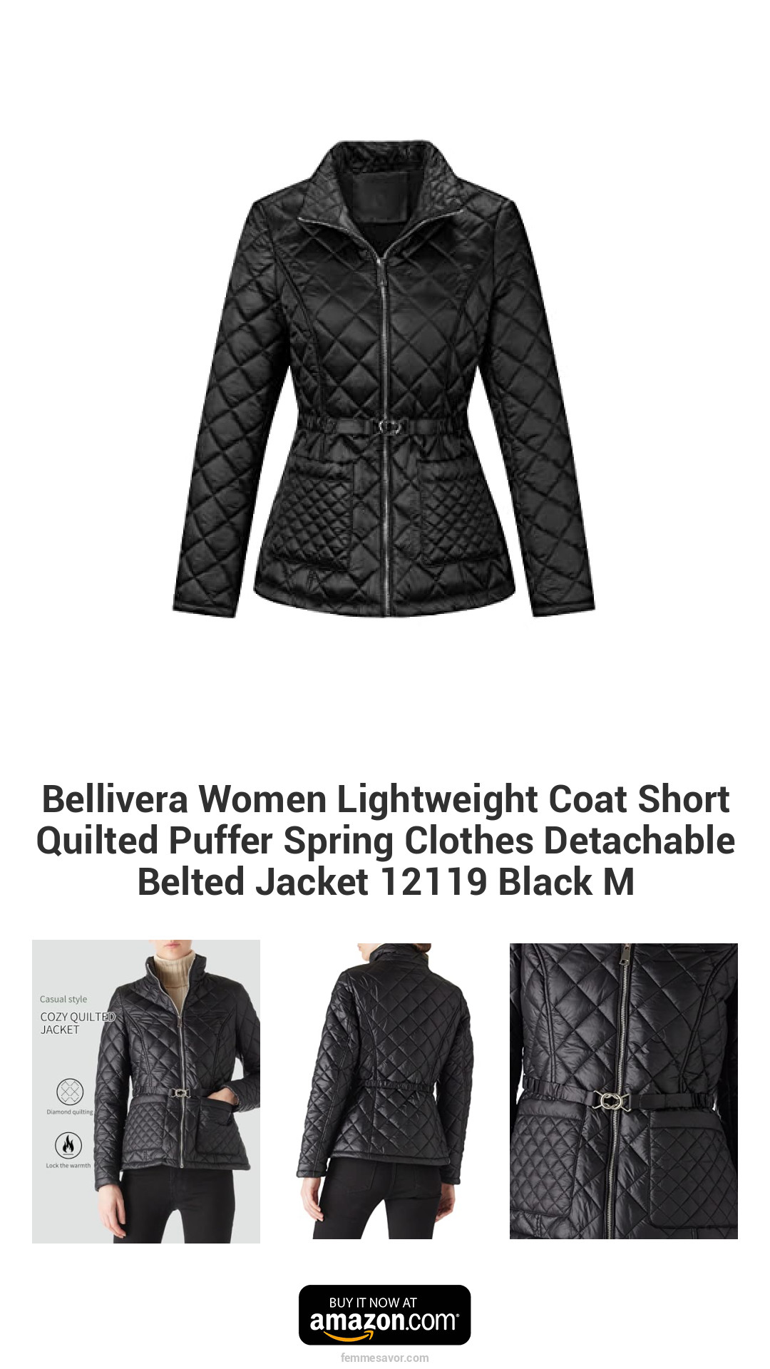 Bellivera Women Lightweight Coat Short Quilted Puffer Spring Clothes Detachable Belted Jacket 12119 Black M Bellivera Women Lightweight Coat Short Quilted Puffer Spring Clothes Detachable Belted Jacket 12119 Black M