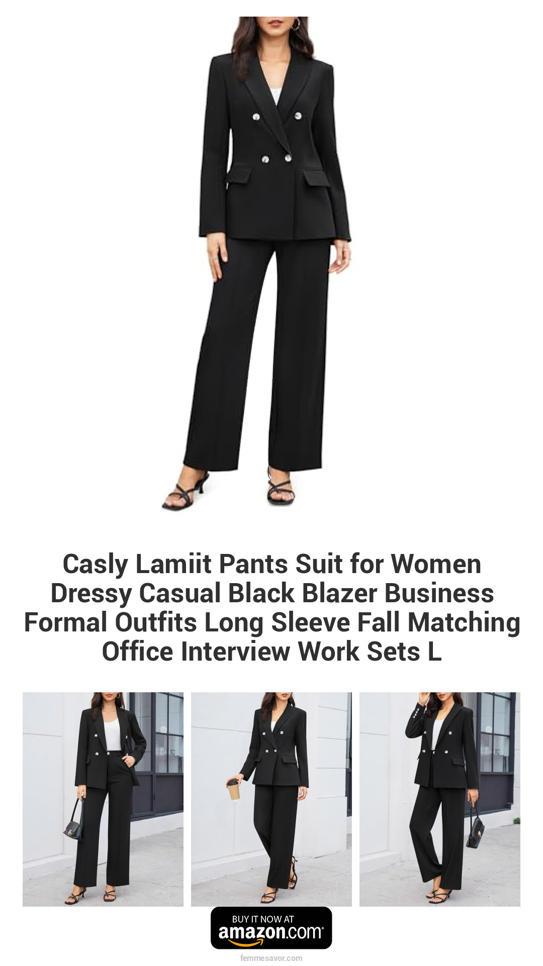 Casly Lamiit Pants Suit for Women Dressy Casual Black Blazer Business Formal Outfits Long Sleeve Fall Matching Office Interview Work Sets L Casly Lamiit Pants Suit for Women Dressy Casual Black Blazer Business Formal Outfits Long Sleeve Fall Matching Office Interview Work Sets L