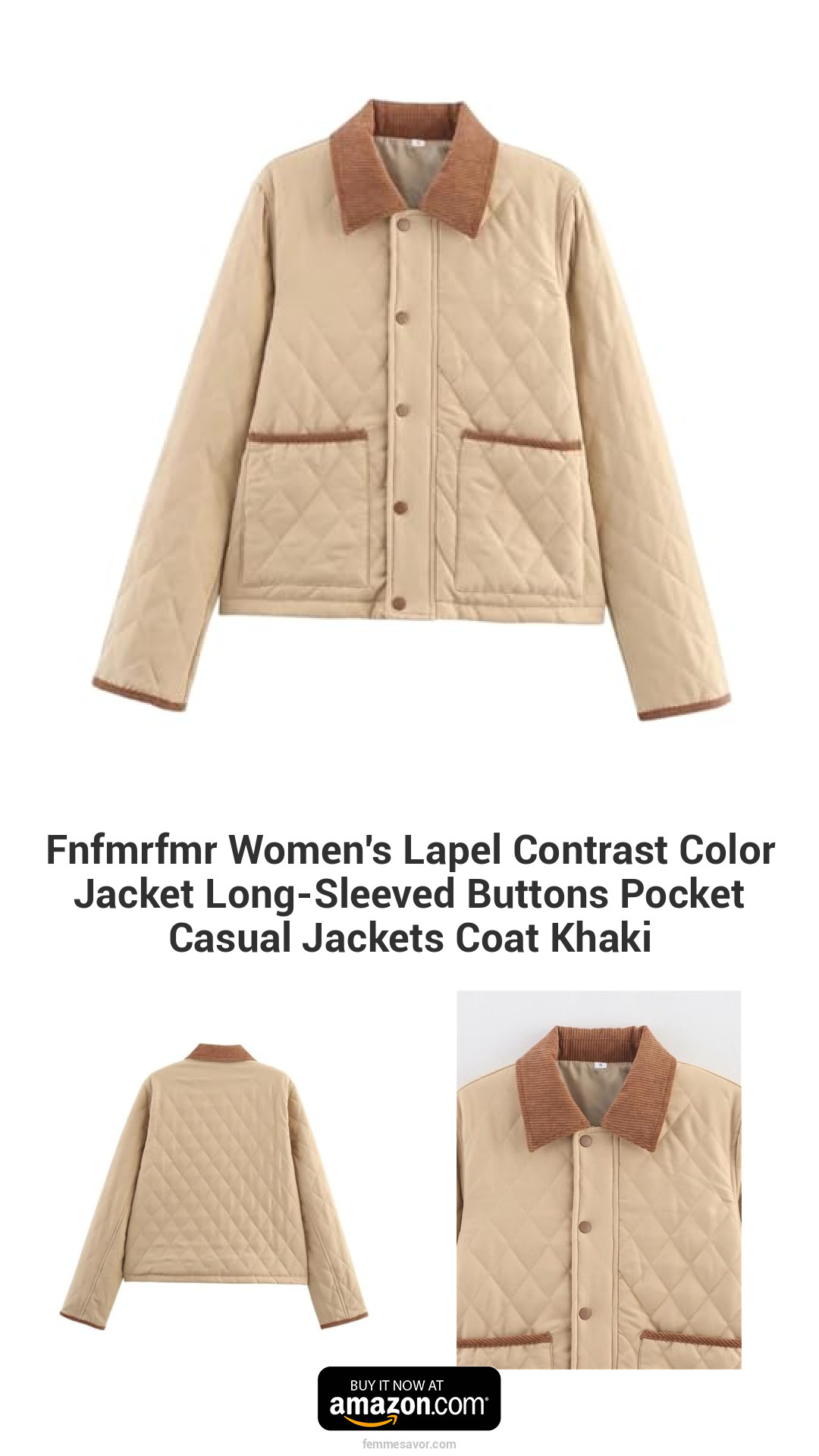 Fnfmrfmr Women's Lapel Contrast Color Jacket Long-Sleeved Buttons Pocket Casual Jackets Coat Khaki Fnfmrfmr Women's Lapel Contrast Color Jacket Long-Sleeved Buttons Pocket Casual Jackets Coat Khaki