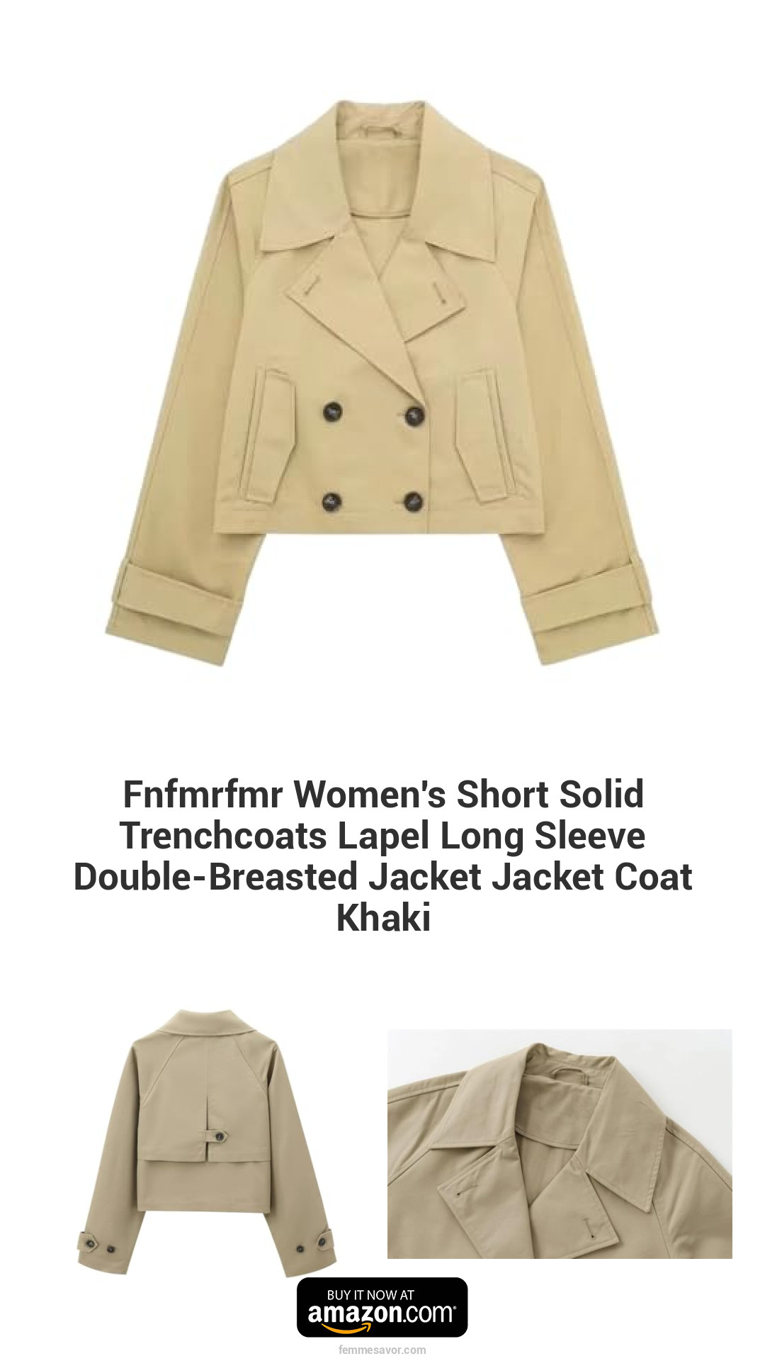 Fnfmrfmr Women's Short Solid Trenchcoats Lapel Long Sleeve Double-Breasted Jacket Jacket Coat Khaki Fnfmrfmr Women's Short Solid Trenchcoats Lapel Long Sleeve Double-Breasted Jacket Jacket Coat Khaki