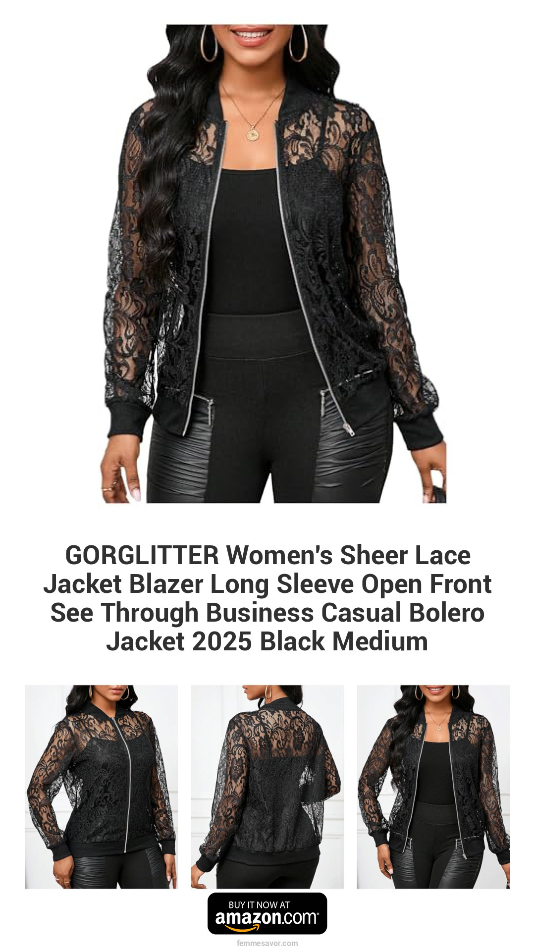 GORGLITTER Women's Sheer Lace Jacket Blazer Long Sleeve Open Front See Through Business Casual Bolero Jacket 2025 Black Medium GORGLITTER Women's Sheer Lace Jacket Blazer Long Sleeve Open Front See Through Business Casual Bolero Jacket 2025 Black Medium