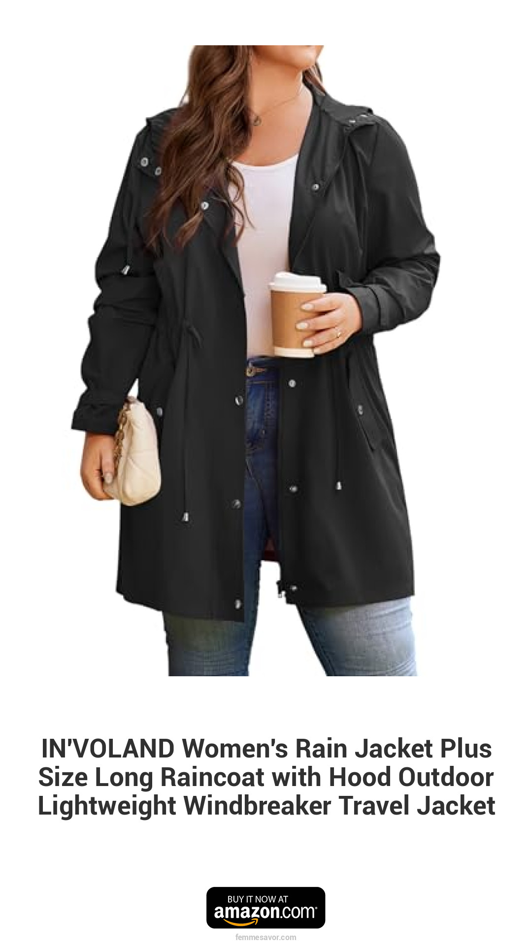 IN'VOLAND Women's Rain Jacket Plus Size Long Raincoat with Hood Outdoor Lightweight Windbreaker Travel Jacket