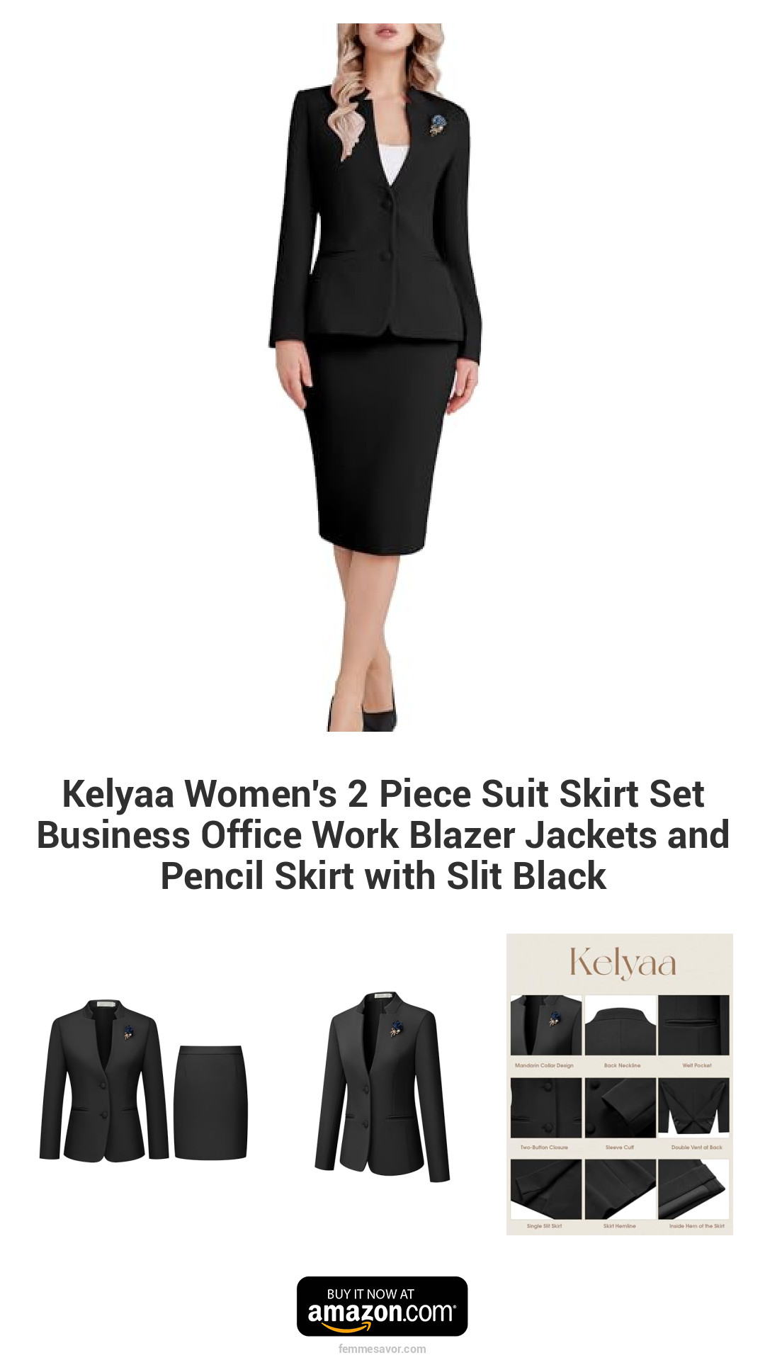 Kelyaa Women's 2 Piece Suit Skirt Set Business Office Work Blazer Jackets and Pencil Skirt with Slit Black Kelyaa Women's 2 Piece Suit Skirt Set Business Office Work Blazer Jackets and Pencil Skirt with Slit Black