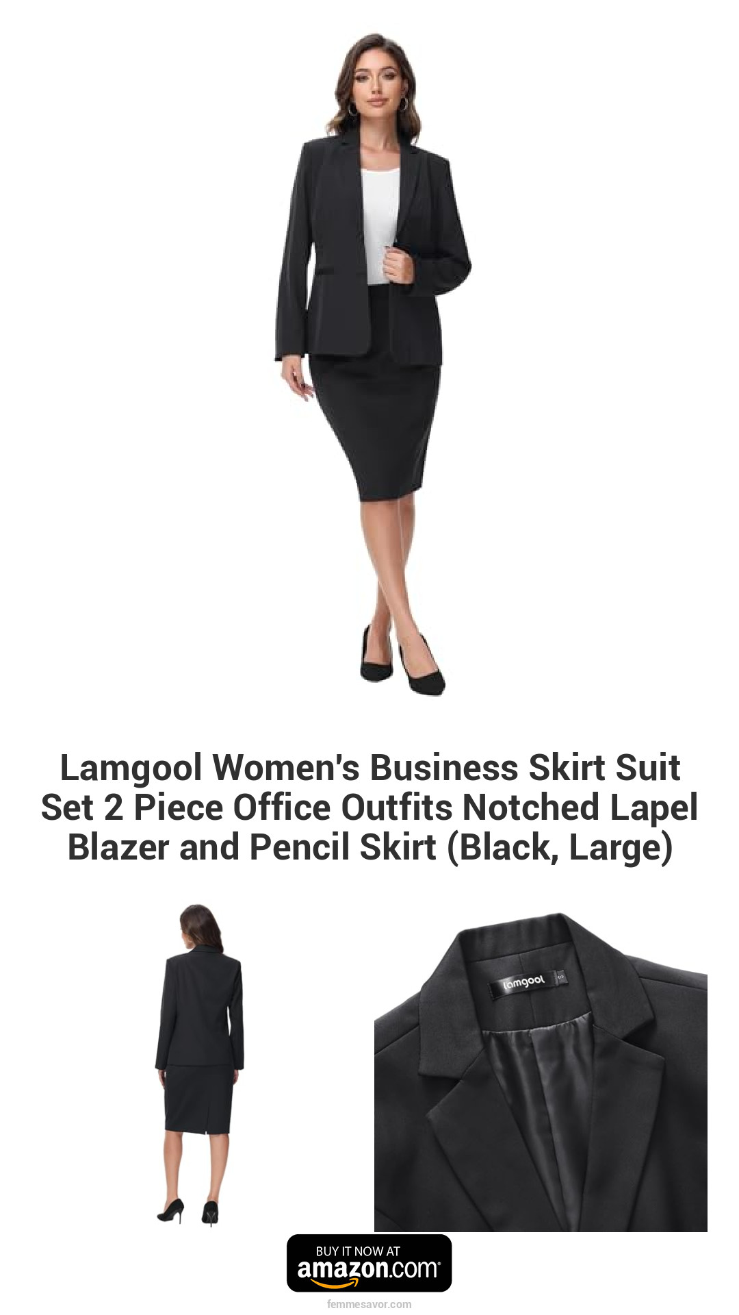 Lamgool Women's Business Skirt Suit Set 2 Piece Office Outfits Notched Lapel Blazer and Pencil Skirt (Black, Large) Lamgool Women's Business Skirt Suit Set 2 Piece Office Outfits Notched Lapel Blazer and Pencil Skirt (Black, Large)