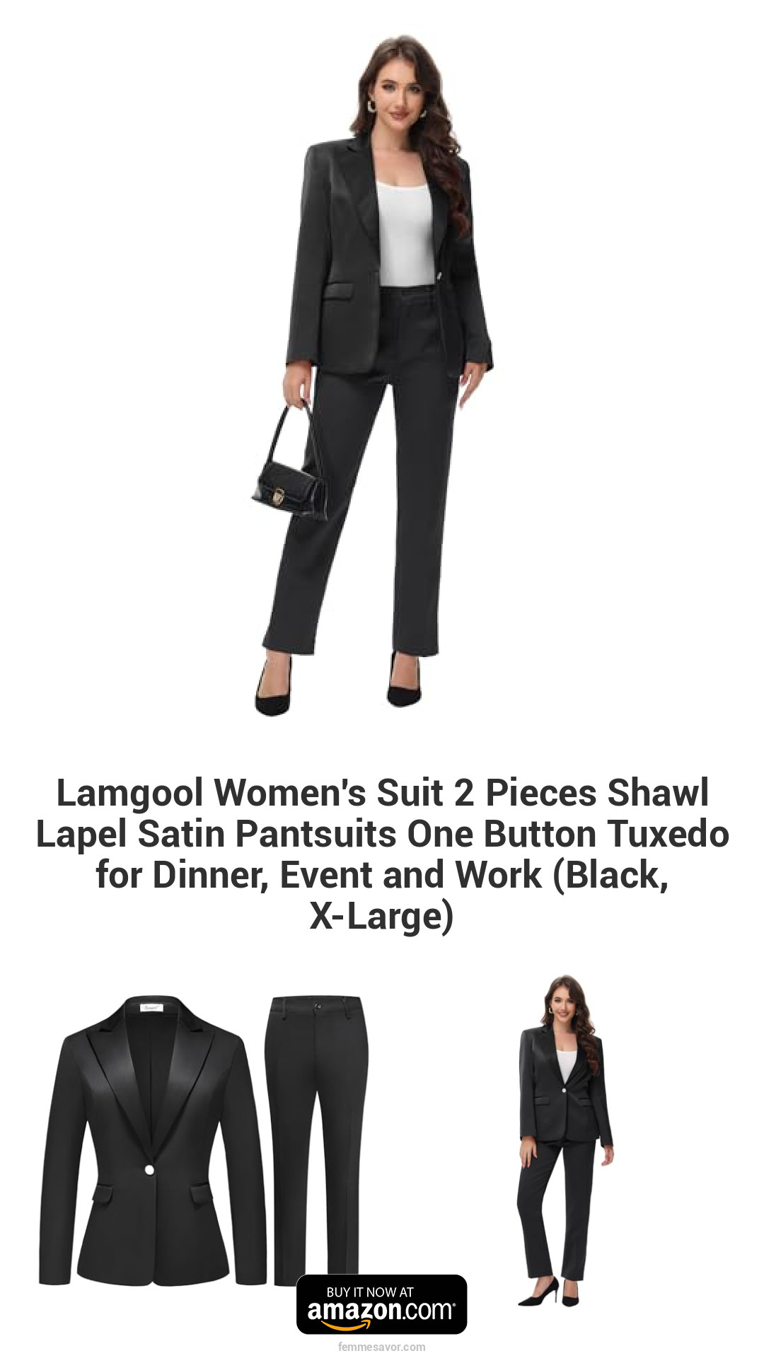 Lamgool Women's Suit 2 Pieces Shawl Lapel Satin Pantsuits One Button Tuxedo for Dinner, Event and Work (Black, X-Large) Lamgool Women's Suit 2 Pieces Shawl Lapel Satin Pantsuits One Button Tuxedo for Dinner, Event and Work (Black, X-Large)