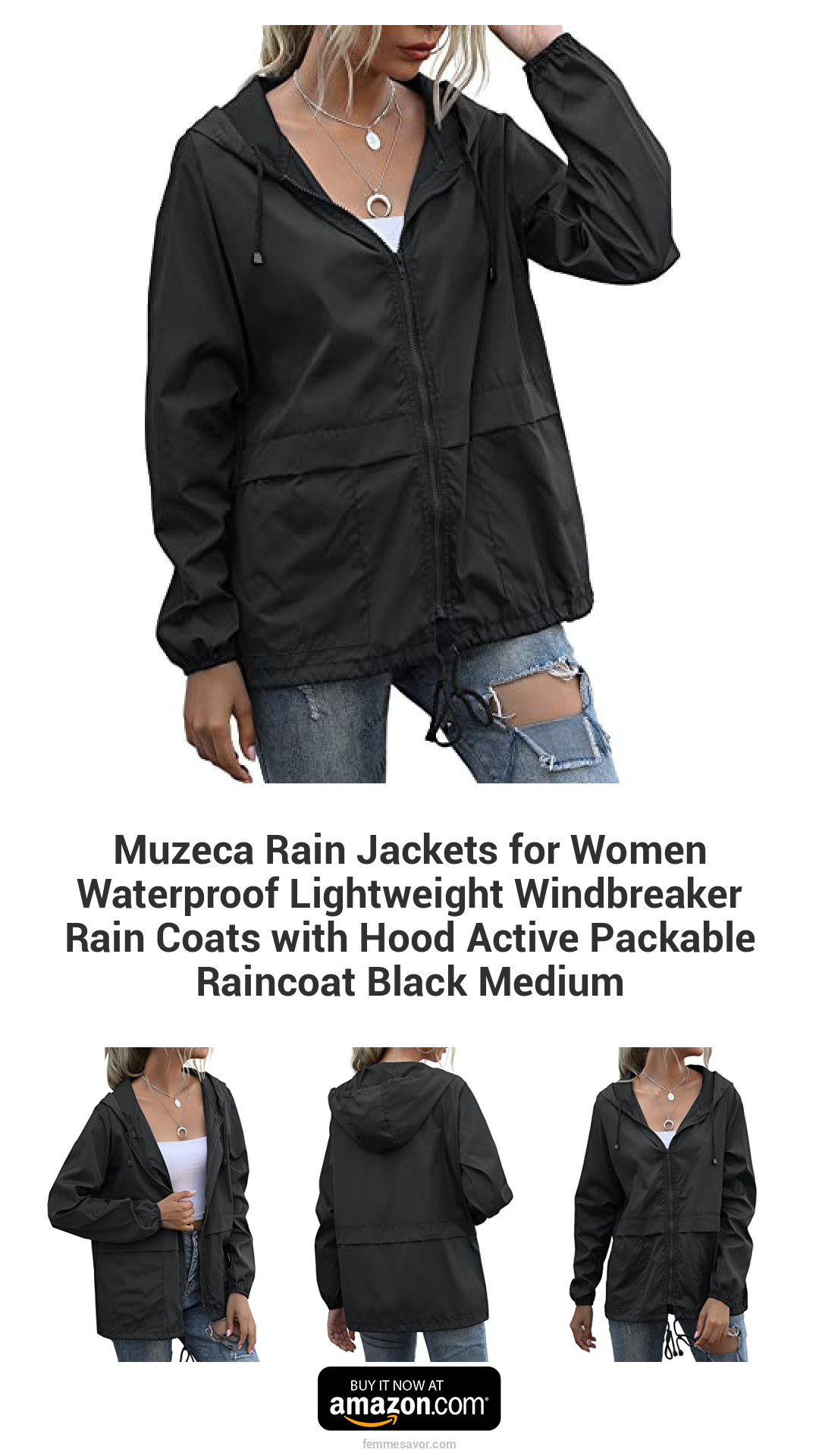 Muzeca Rain Jackets for Women Waterproof Lightweight Windbreaker Rain Coats with Hood Active Packable Raincoat Black Medium Muzeca Rain Jackets for Women Waterproof Lightweight Windbreaker Rain Coats with Hood Active Packable Raincoat Black Medium