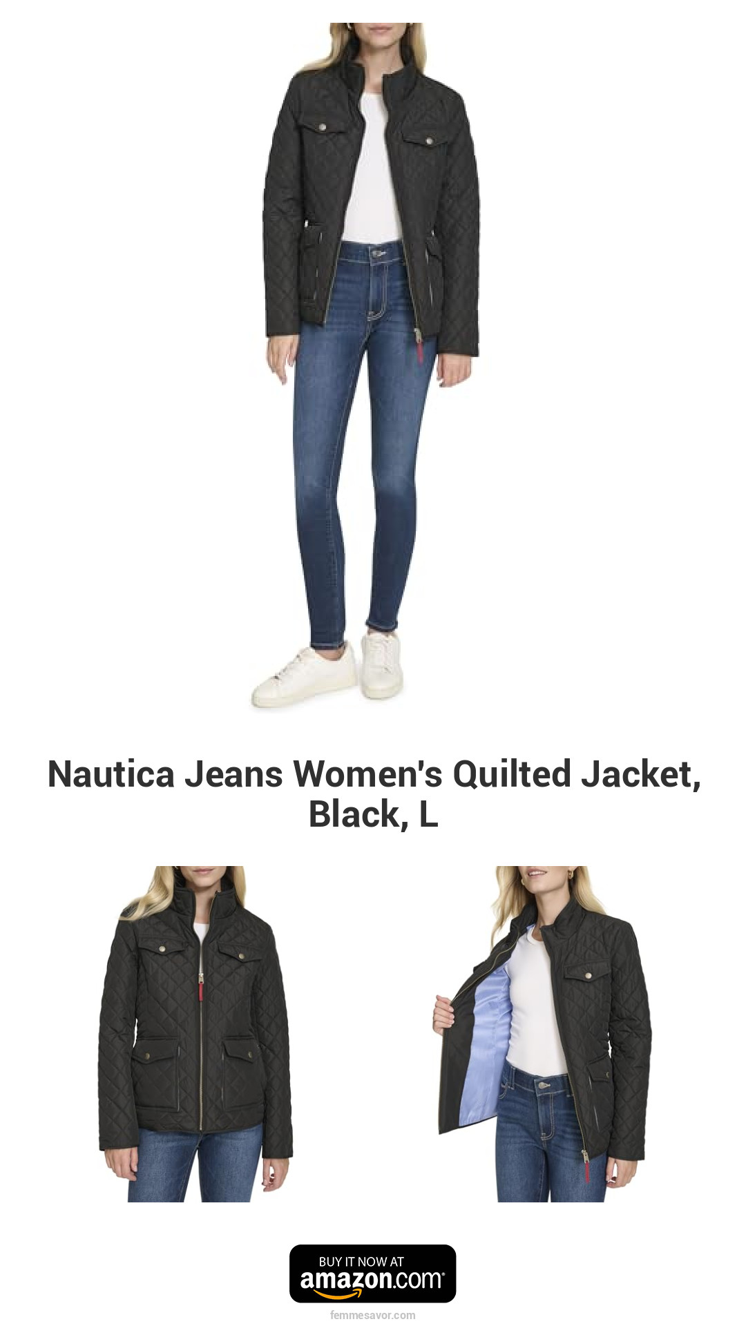 Nautica Jeans Women's Quilted Jacket, Black, L Nautica Jeans Women's Quilted Jacket, Black, L
