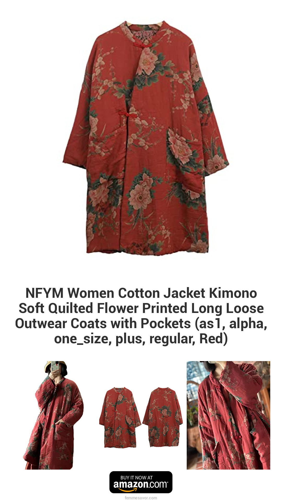 NFYM Women Cotton Jacket Kimono Soft Quilted Flower Printed Long Loose Outwear Coats with Pockets (as1, alpha, one_size, plus, regular, Red) NFYM Women Cotton Jacket Kimono Soft Quilted Flower Printed Long Loose Outwear Coats with Pockets (as1, alpha, one_size, plus, regular, Red)