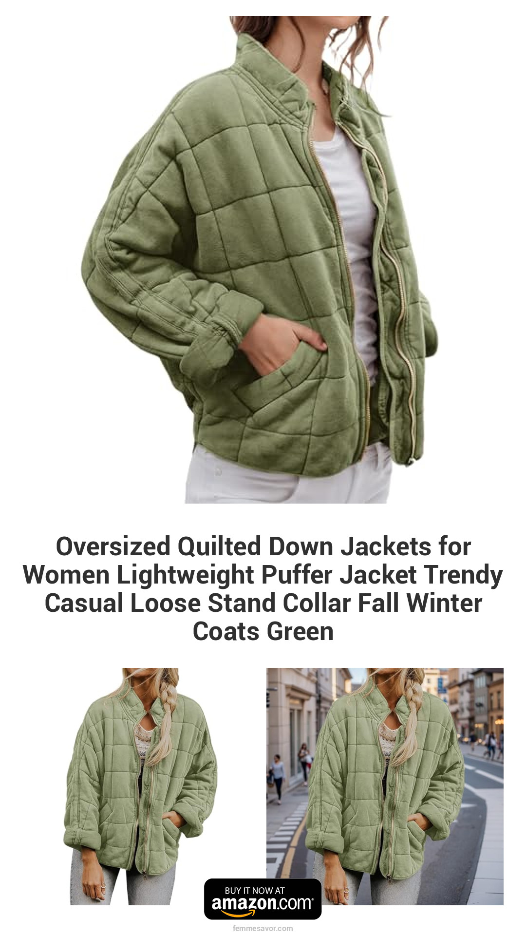 Oversized Quilted Down Jackets for Women Lightweight Puffer Jacket Trendy Casual Loose Stand Collar Fall Winter Coats Green Oversized Quilted Down Jackets for Women Lightweight Puffer Jacket Trendy Casual Loose Stand Collar Fall Winter Coats Green