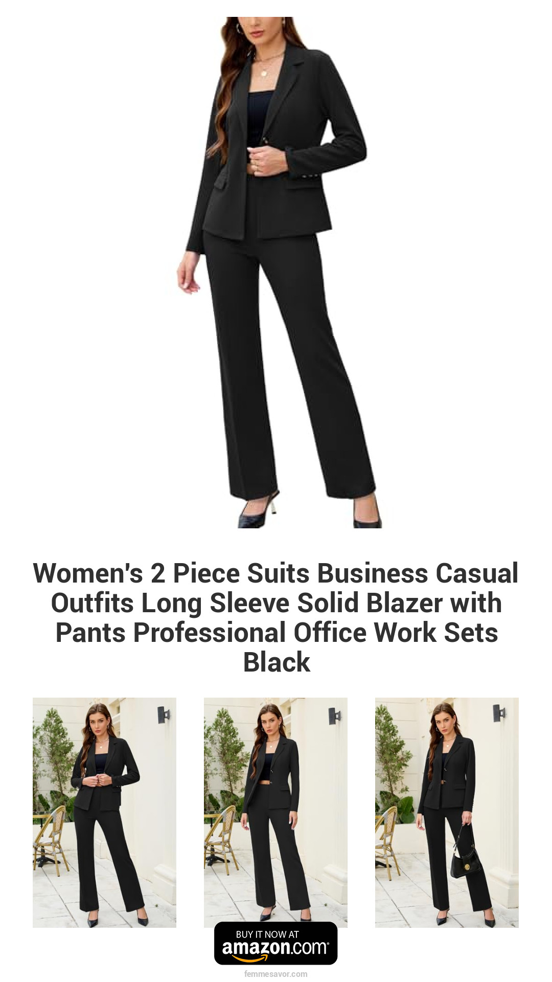 Women's 2 Piece Suits Business Casual Outfits Long Sleeve Solid Blazer with Pants Professional Office Work Sets Black Women's 2 Piece Suits Business Casual Outfits Long Sleeve Solid Blazer with Pants Professional Office Work Sets Black