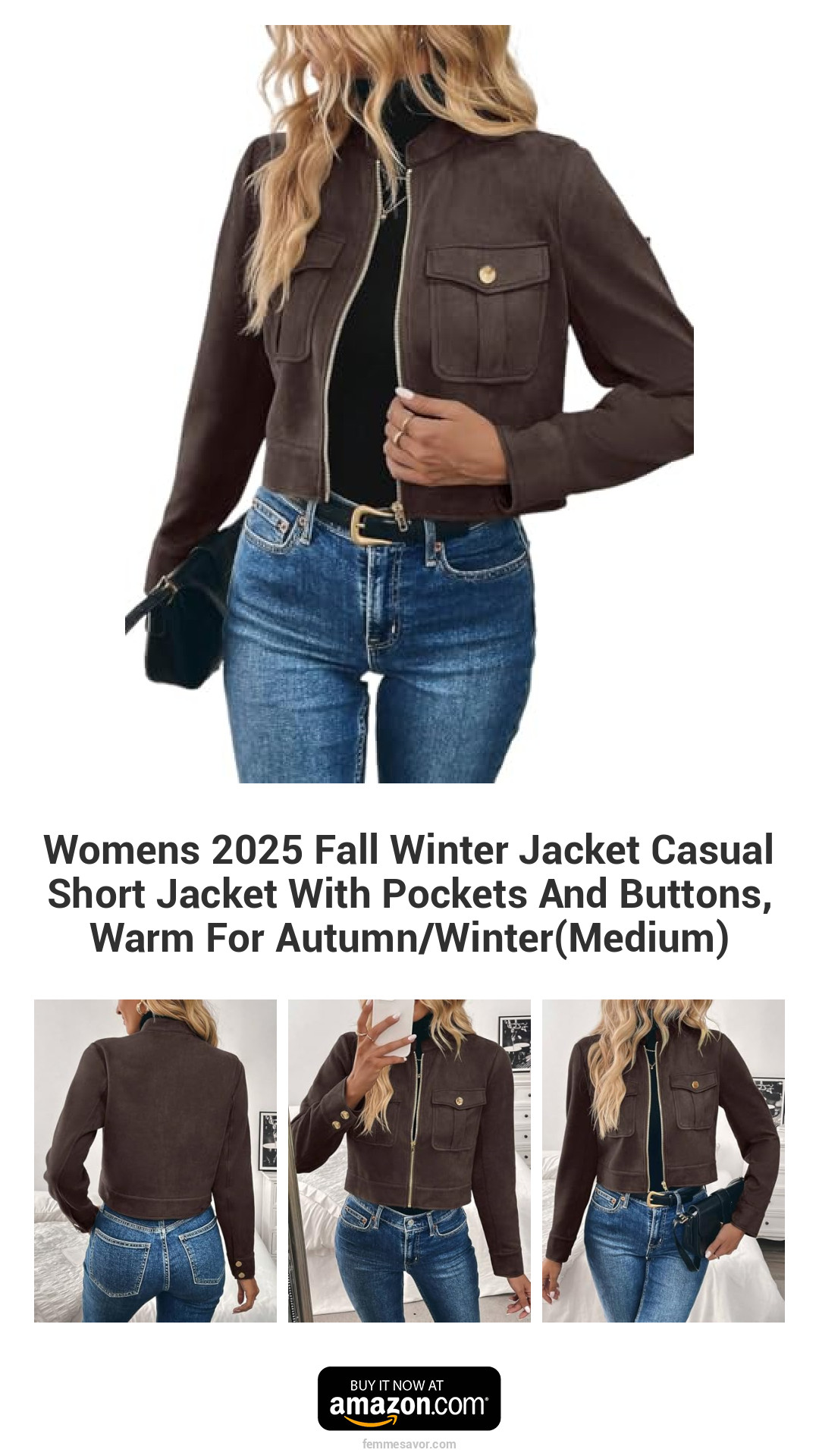 Womens 2025 Fall Winter Jacket Casual Short Jacket With Pockets And Buttons, Warm For Autumn/Winter(Medium) Womens 2025 Fall Winter Jacket Casual Short Jacket With Pockets And Buttons, Warm For Autumn/Winter(Medium)