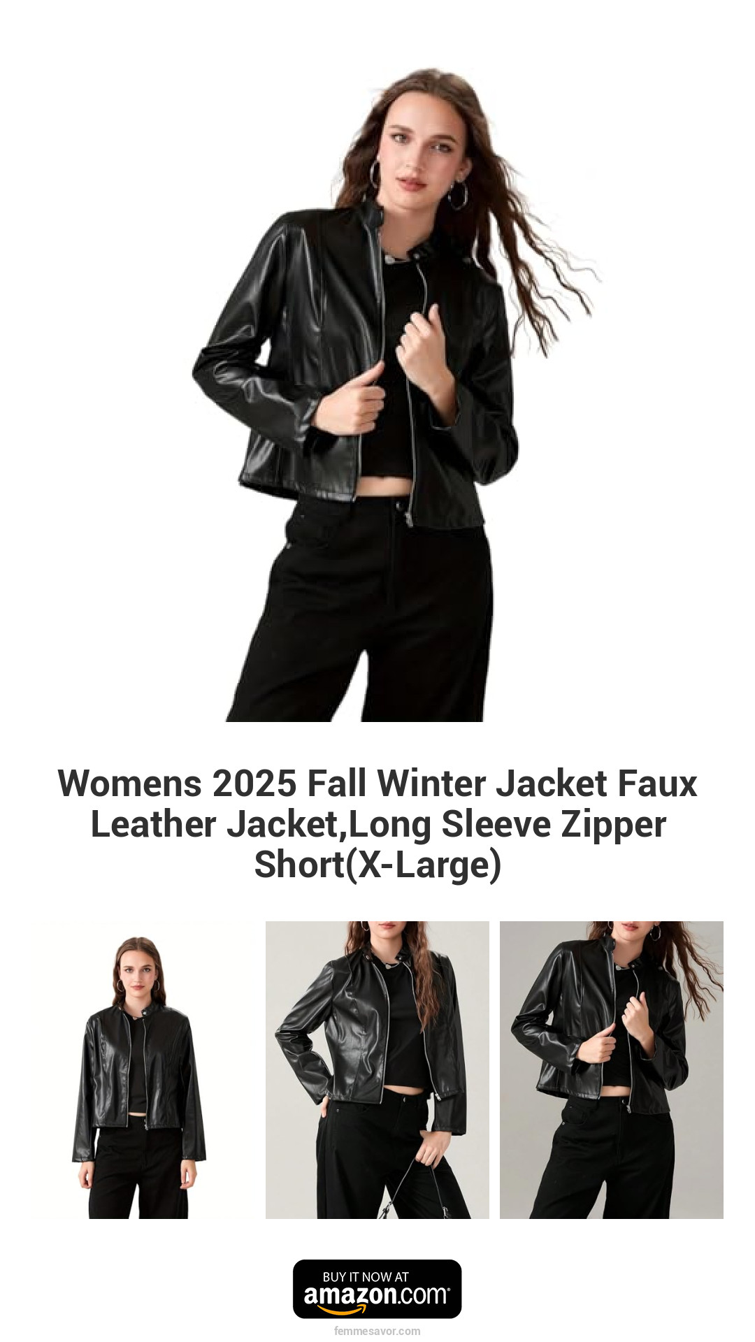 Womens 2025 Fall Winter Jacket Faux Leather Jacket,Long Sleeve Zipper Short(X-Large) Womens 2025 Fall Winter Jacket Faux Leather Jacket,Long Sleeve Zipper Short(X-Large)