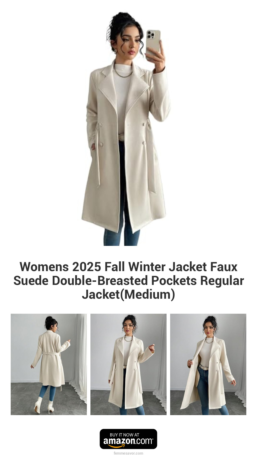 Womens 2025 Fall Winter Jacket Faux Suede Double-Breasted Pockets Regular Jacket(Medium) Womens 2025 Fall Winter Jacket Faux Suede Double-Breasted Pockets Regular Jacket(Medium)
