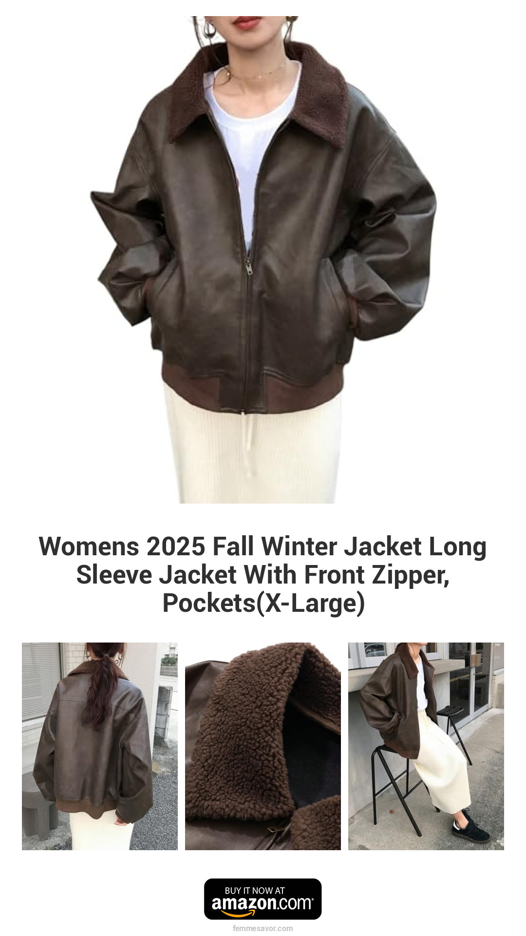 Womens 2025 Fall Winter Jacket Long Sleeve Jacket With Front Zipper, Pockets(X-Large) Womens 2025 Fall Winter Jacket Long Sleeve Jacket With Front Zipper, Pockets(X-Large)